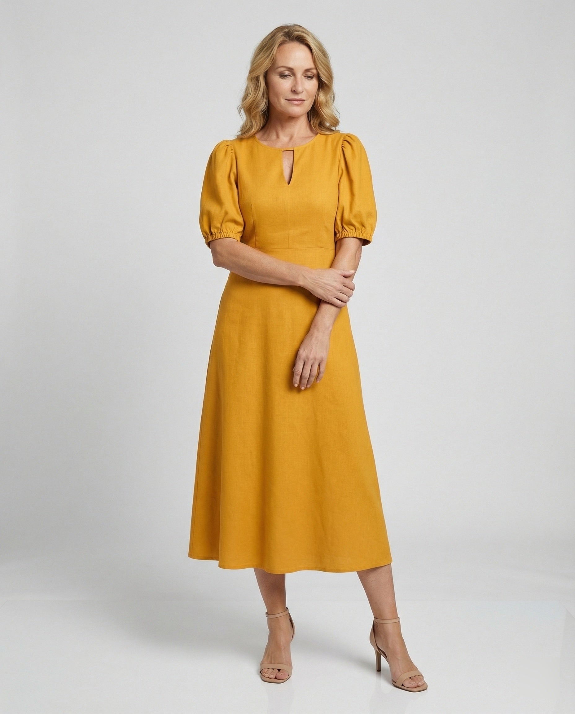 Women's midi dress with balloon sleeves