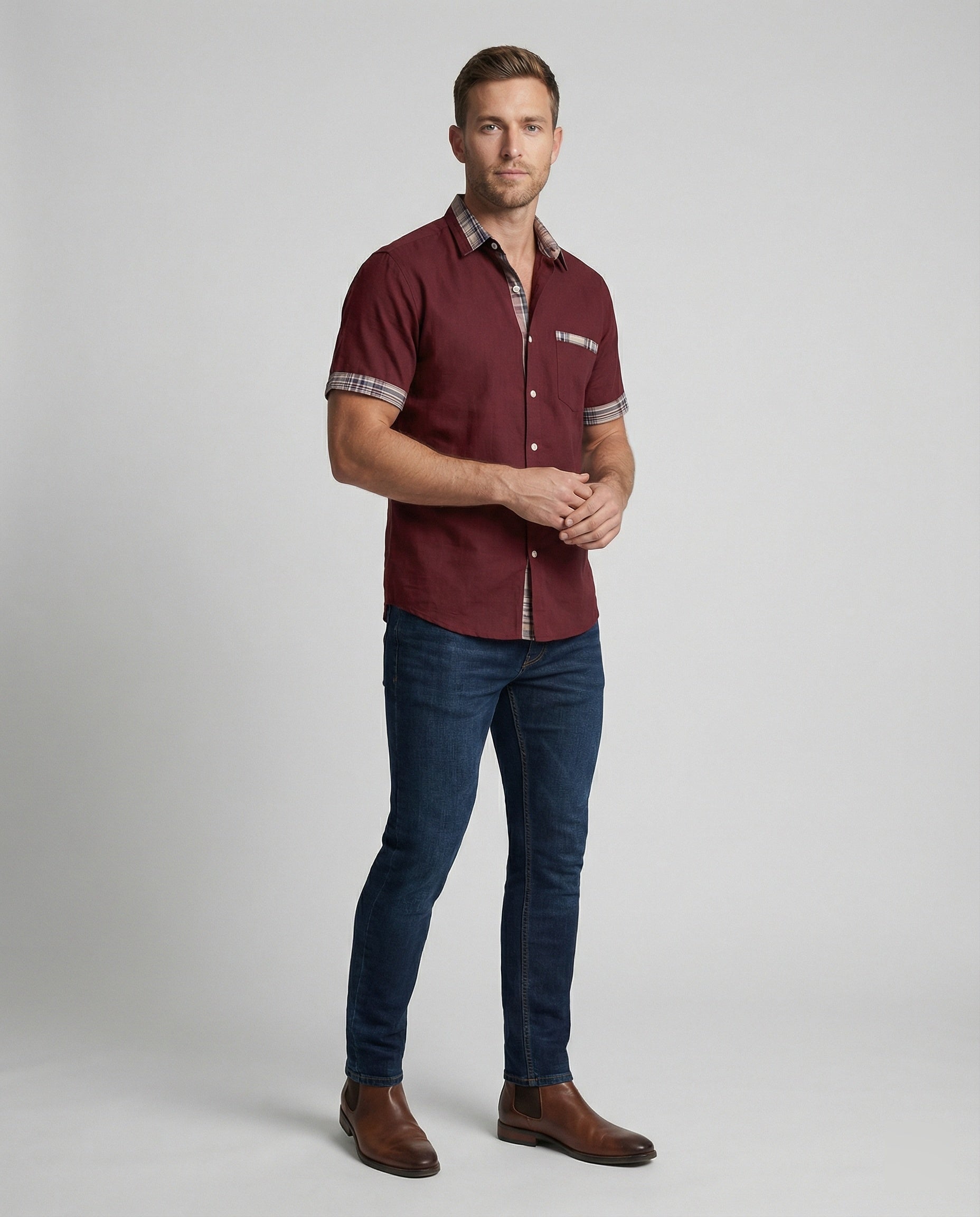 Men's Short Sleeve Shirt Checked Casual