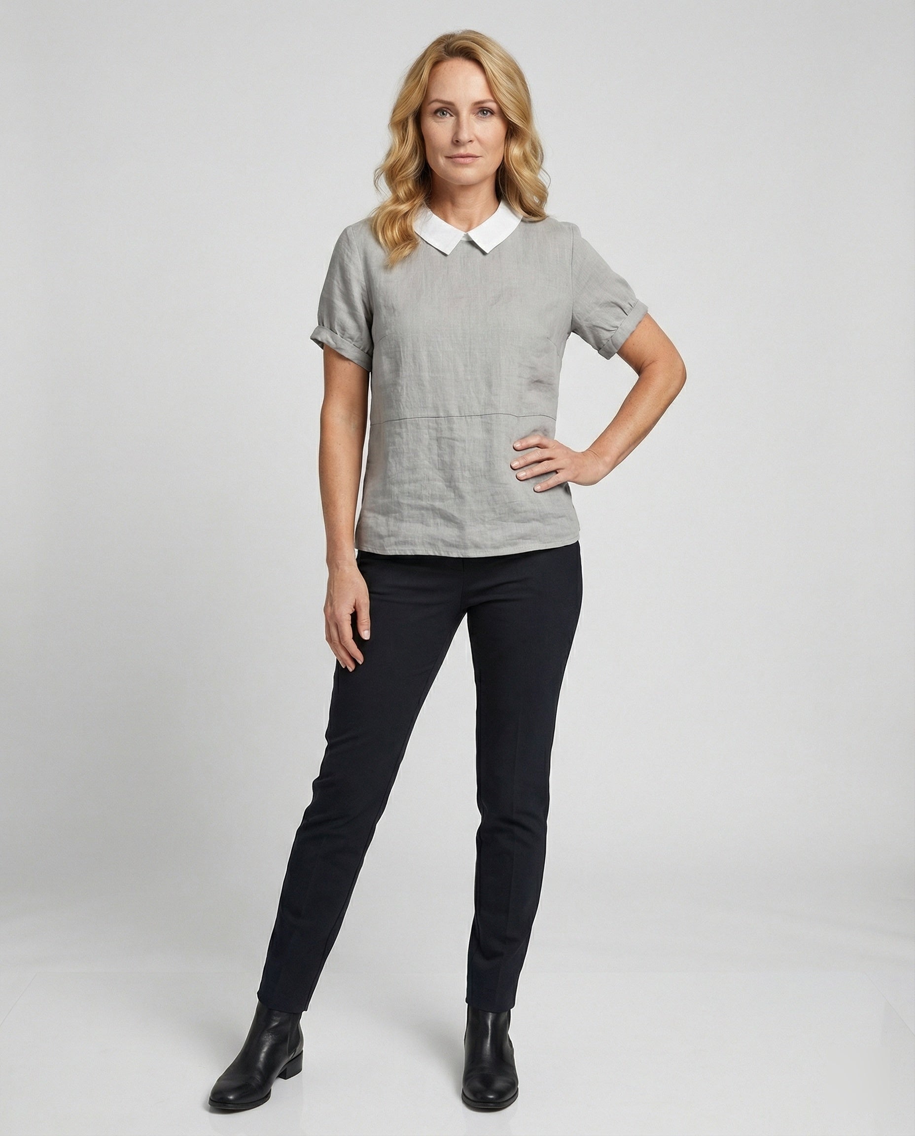 Ladies Blouse Linen Peter Pan Collar