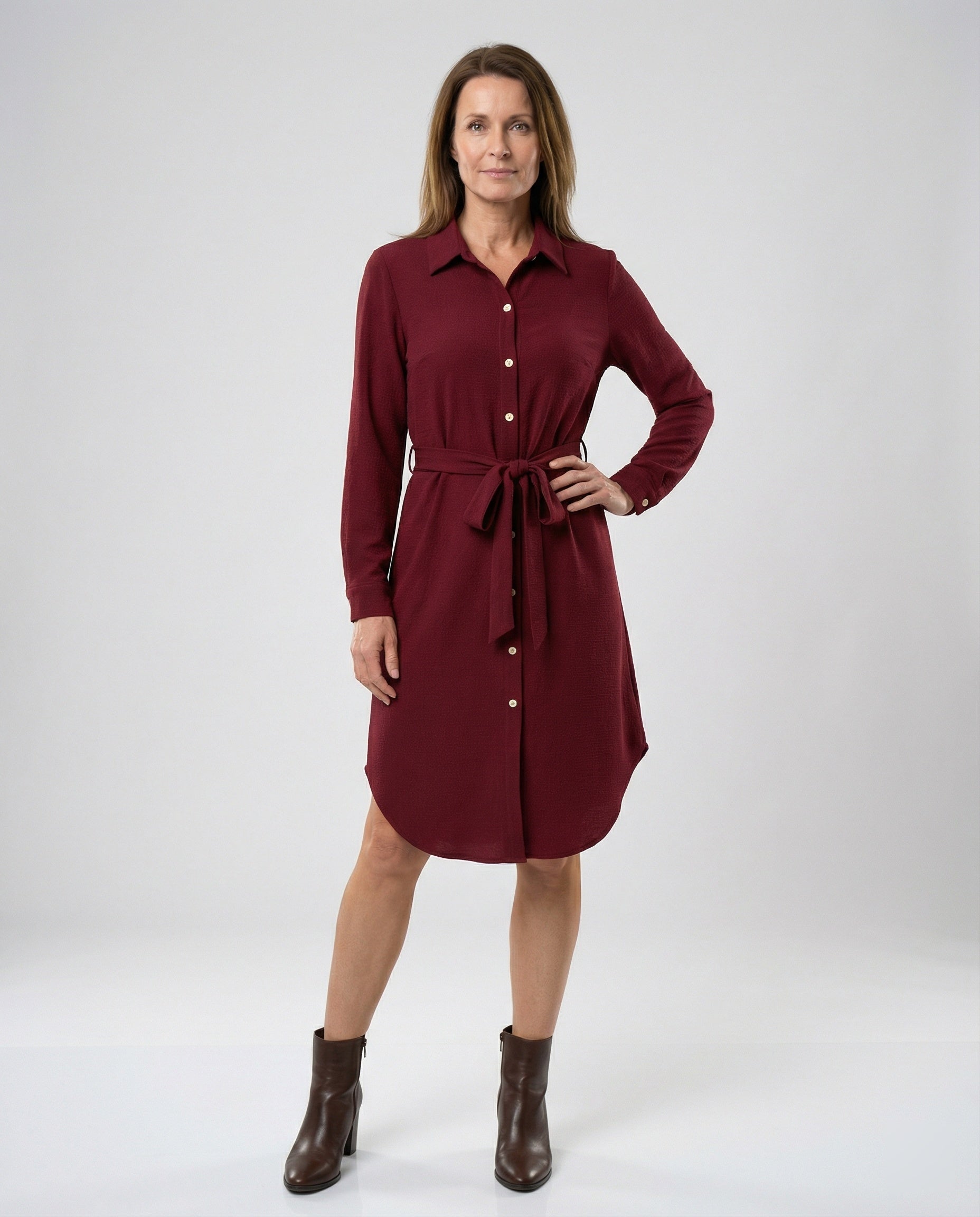 Shirt dress with waist belt women's