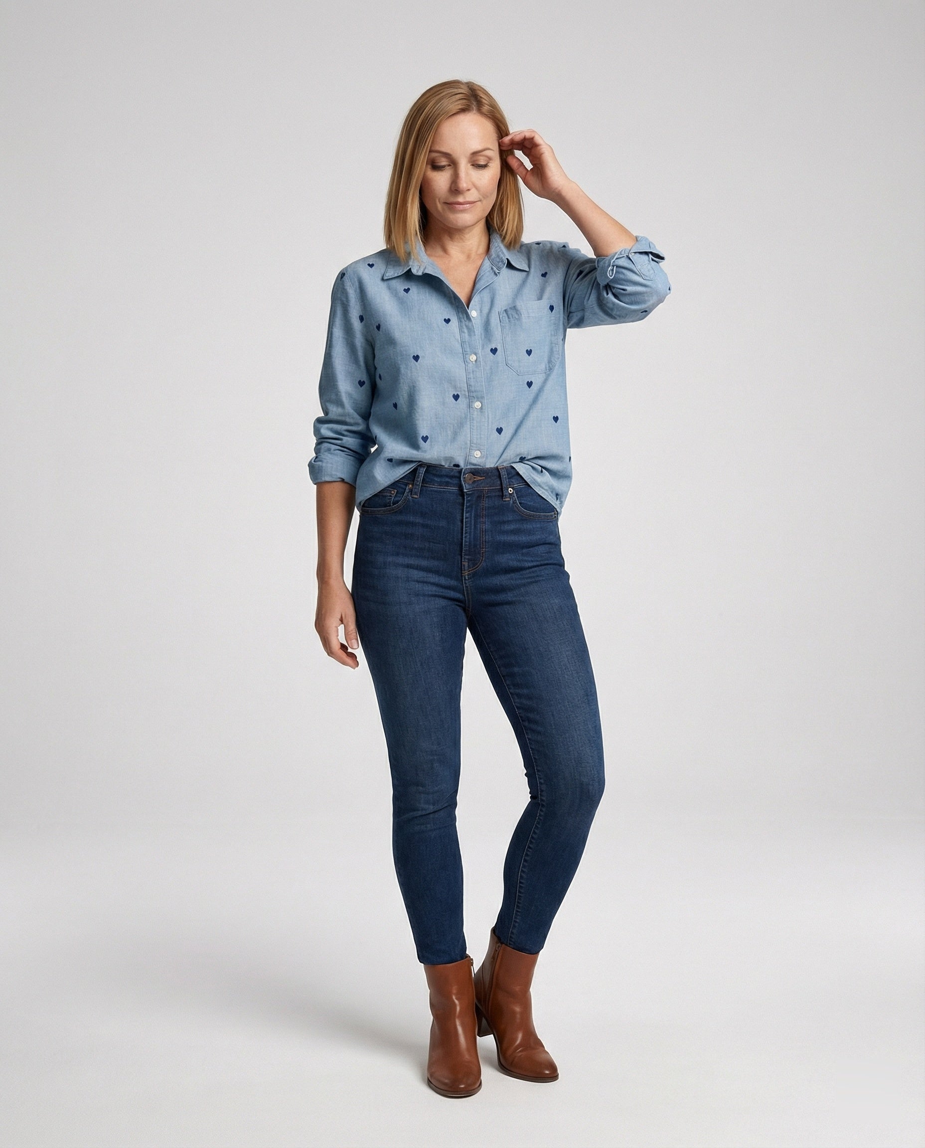 Women's Jeans Blouse Heart Print