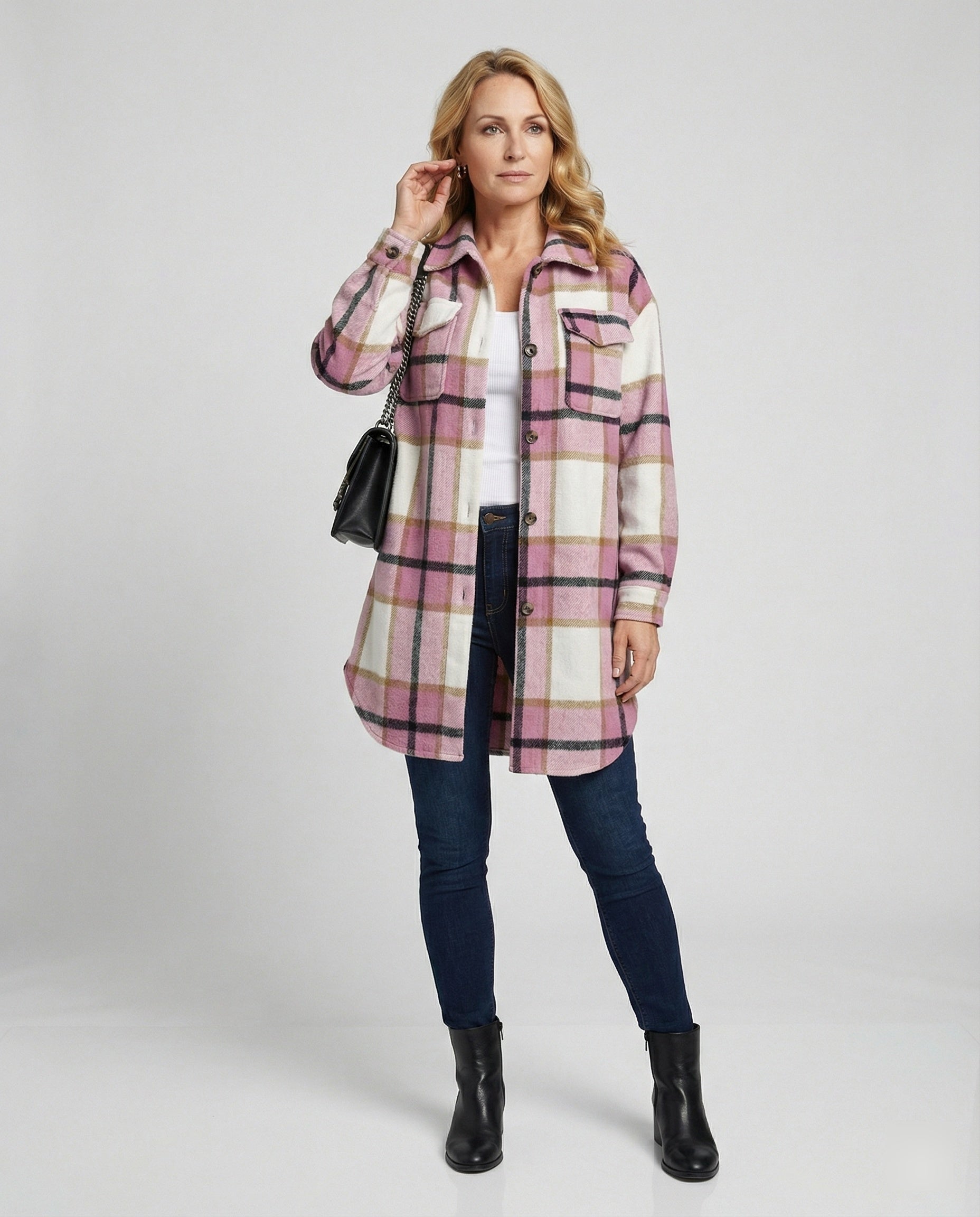 Women Checked Shirt Jacket with Casual Cut