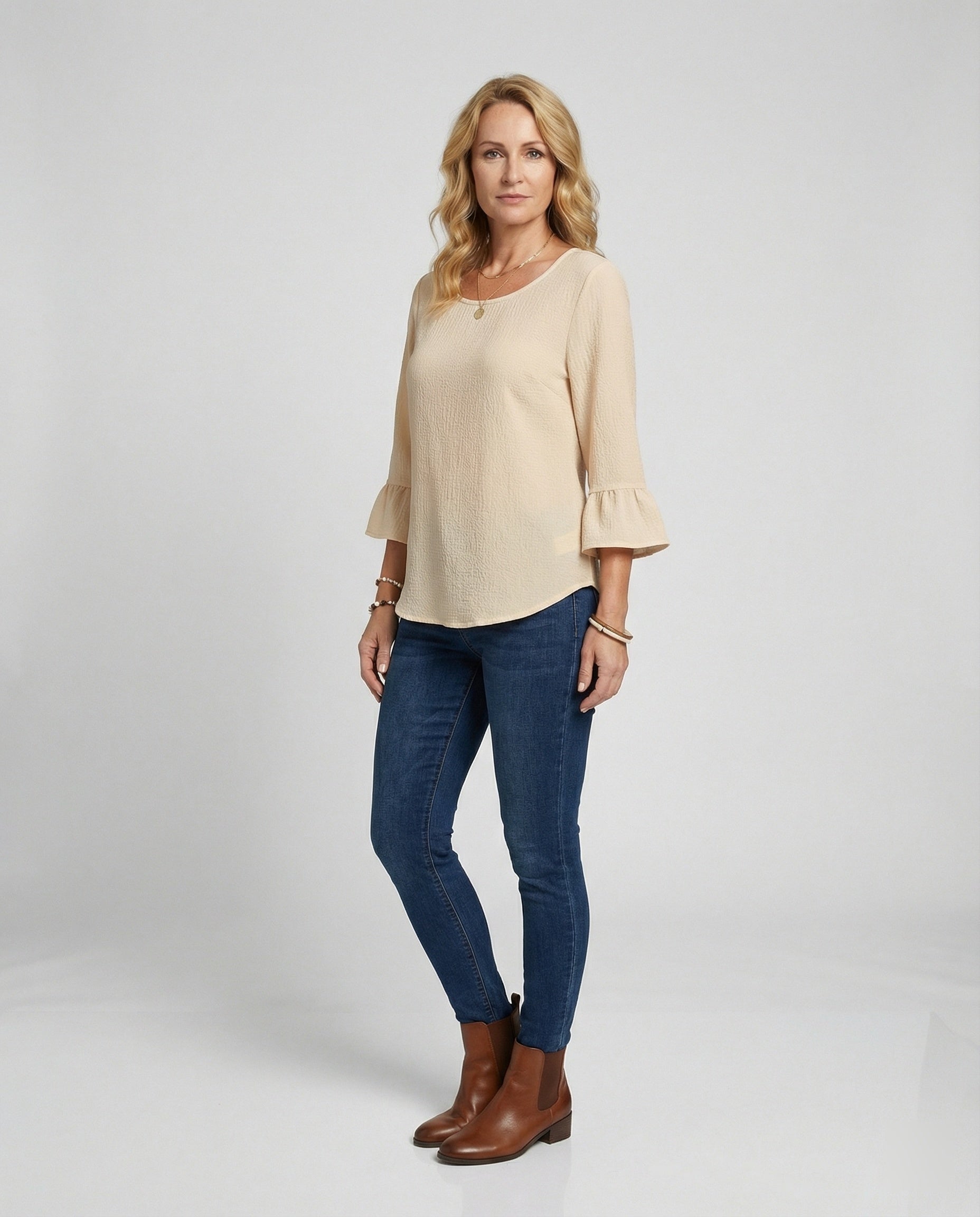 Ladies blouse top with ruffle sleeves structured