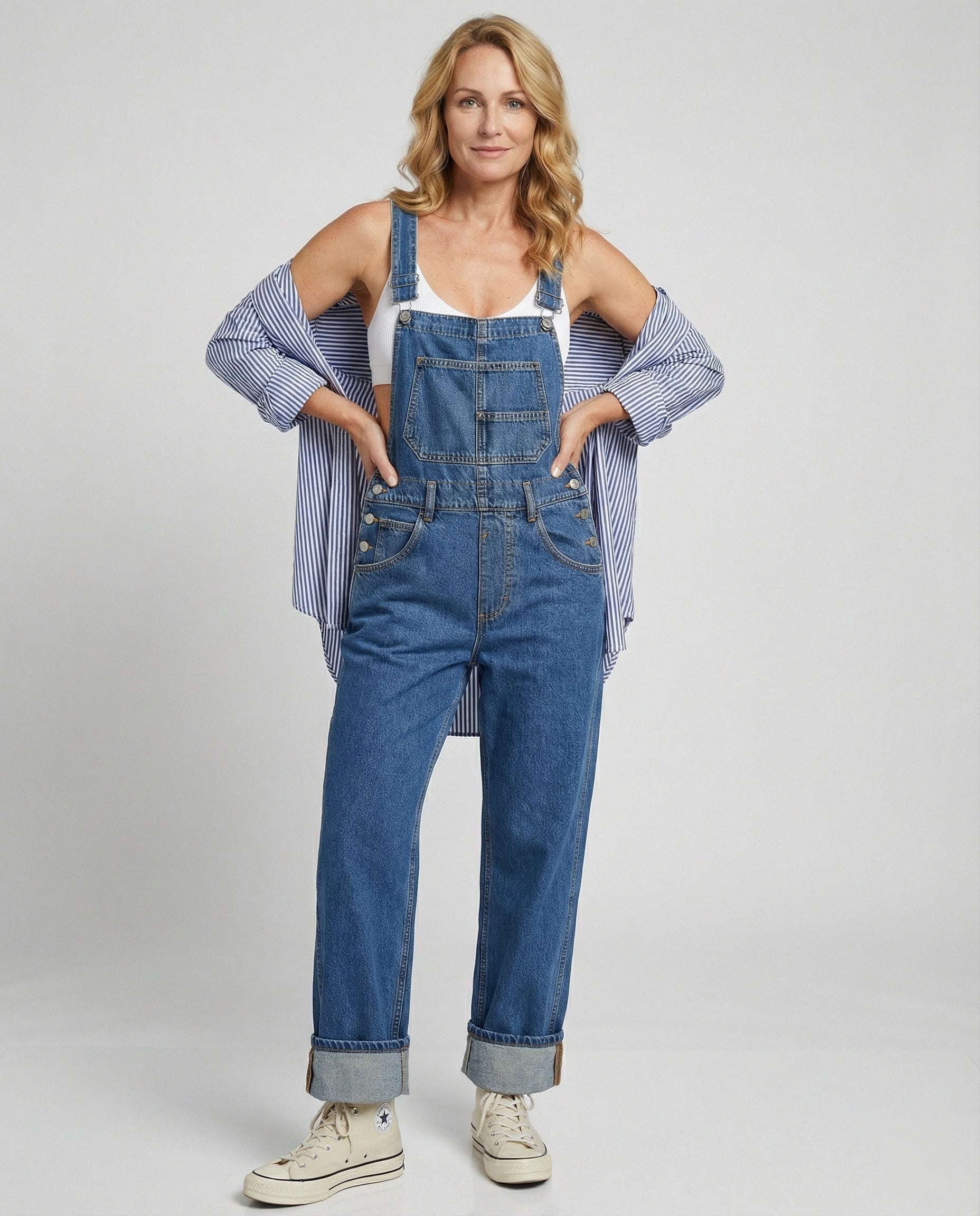 Ladies' straight leg denim overalls