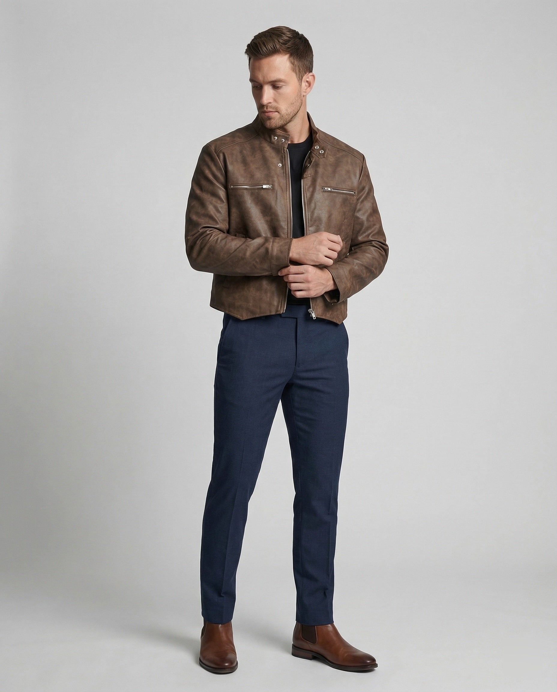 Men's Leather Look Short Jacket