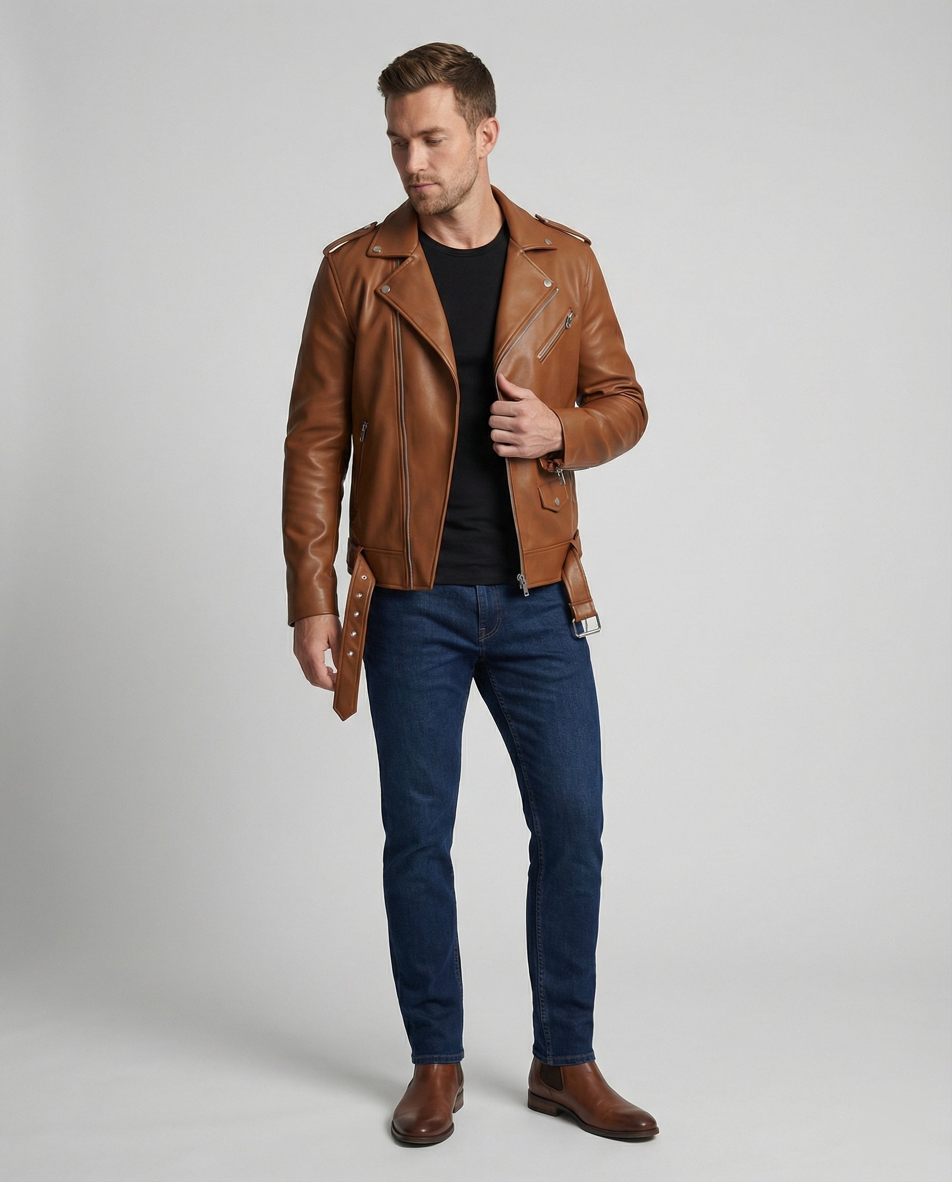 Men's Biker Jacket Faux Leather Tailored