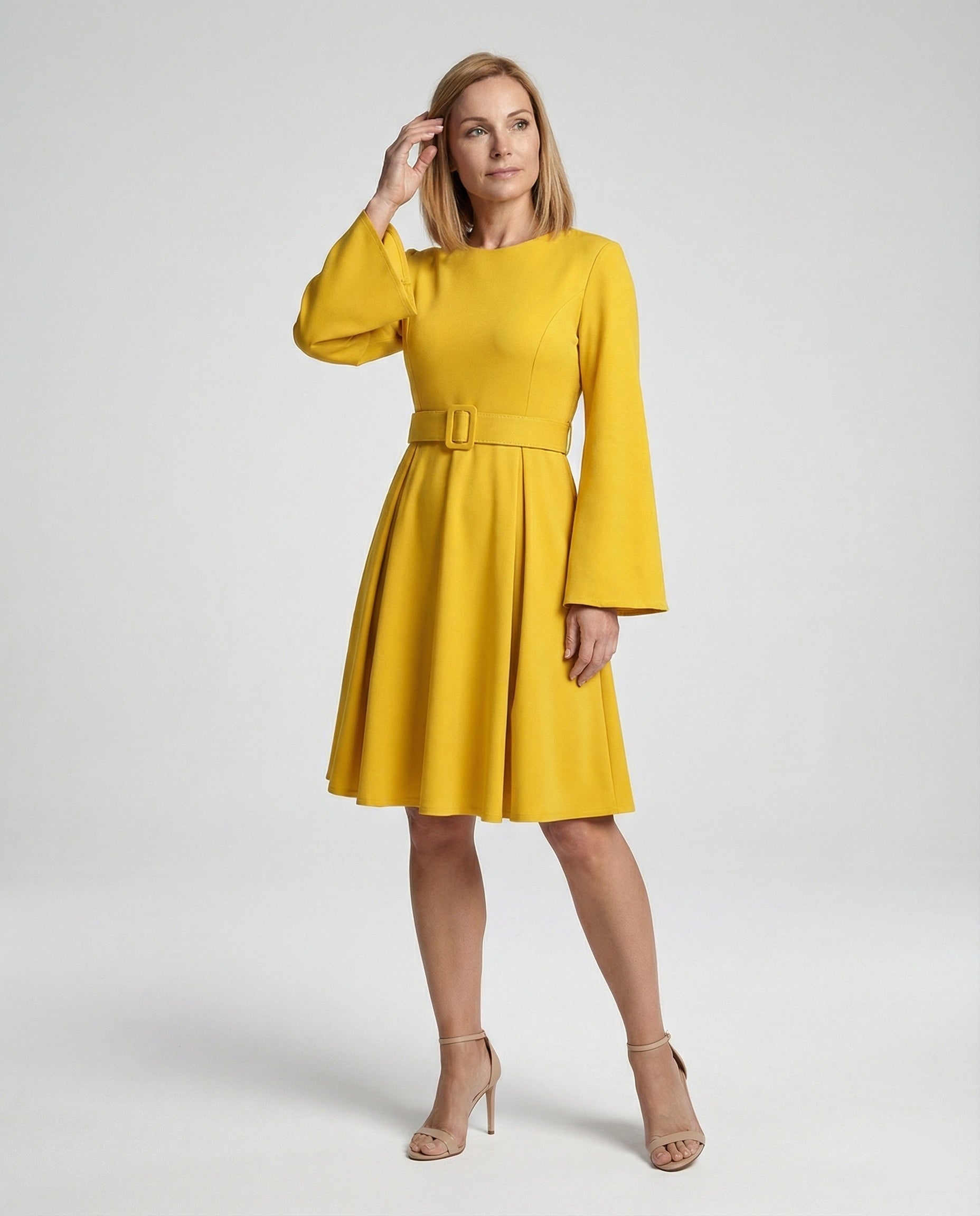 Midi dress with bell sleeves tailored for women