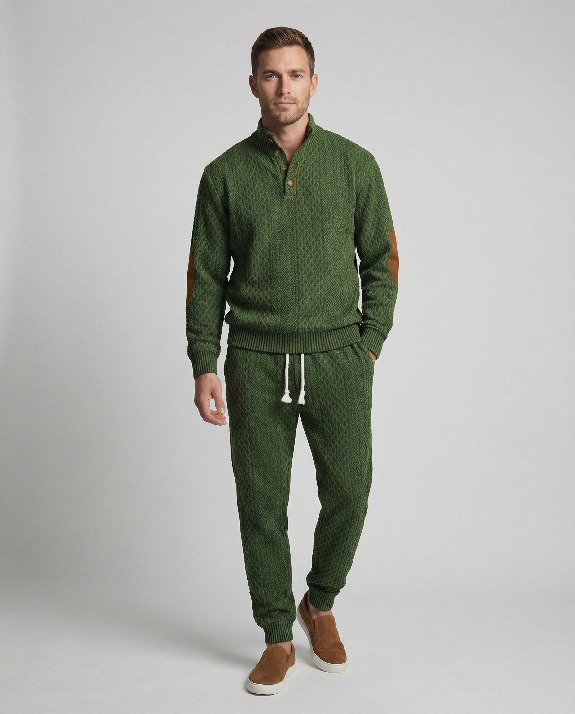 Men's knitted suit with stand-up collar