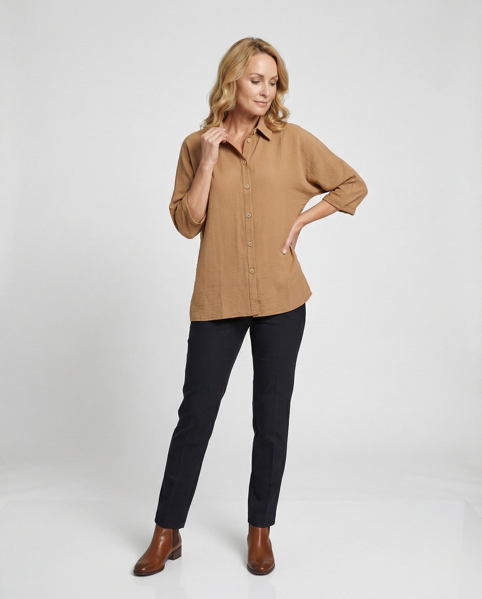 Women's oversized shirt blouse with button placket