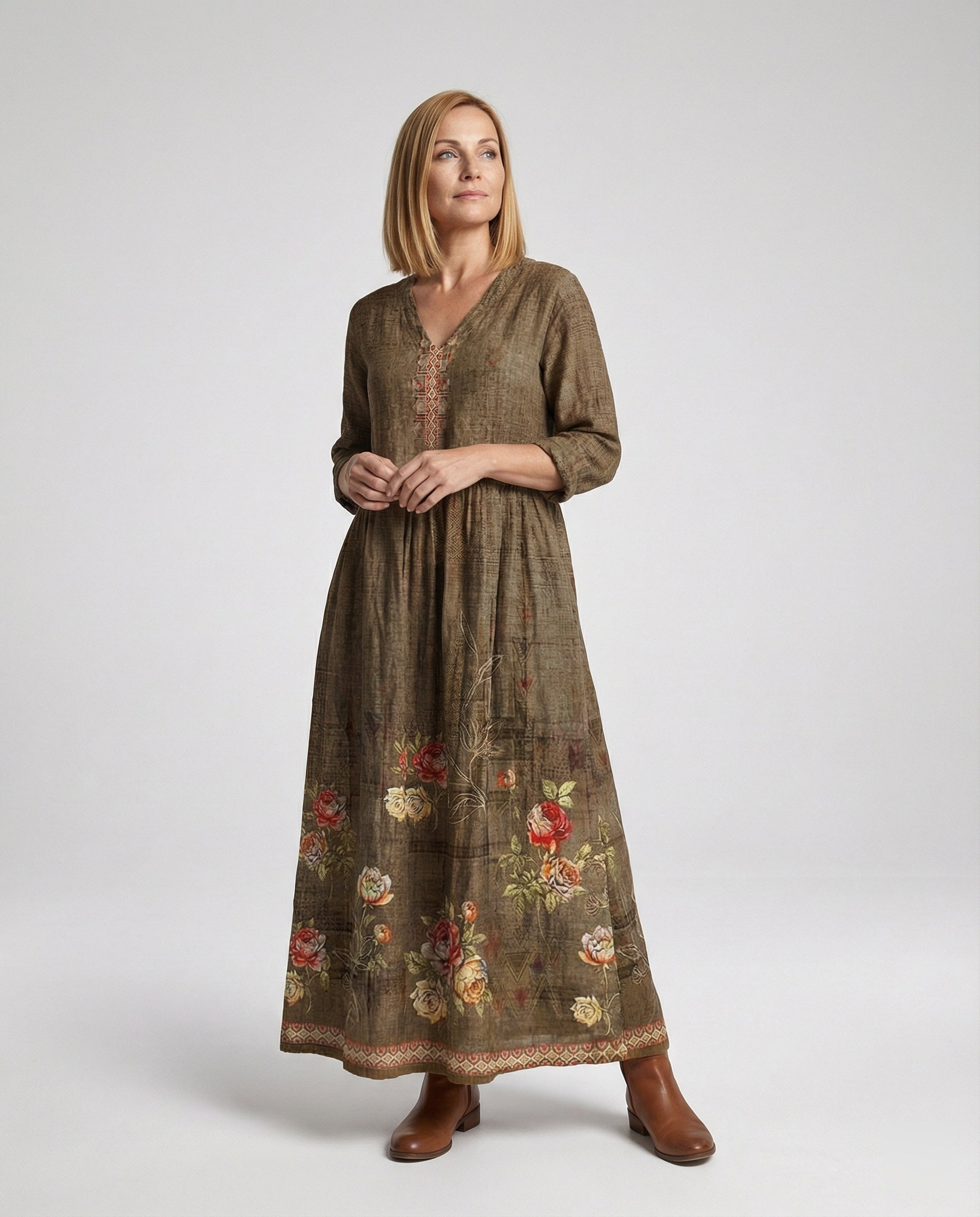 Women's Maxi Dress Summer Linen Look V-Neck