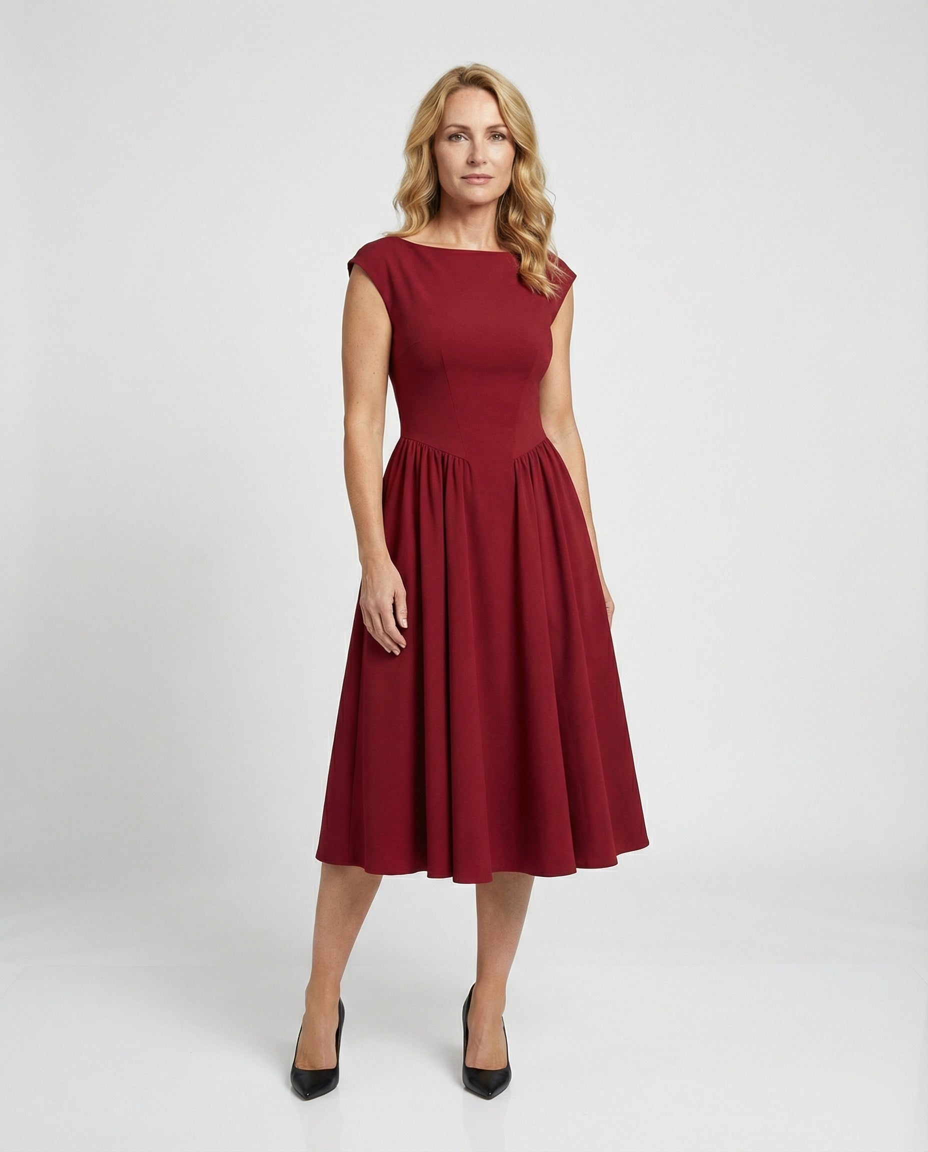 Women's Midi Dress with Flared Skirt