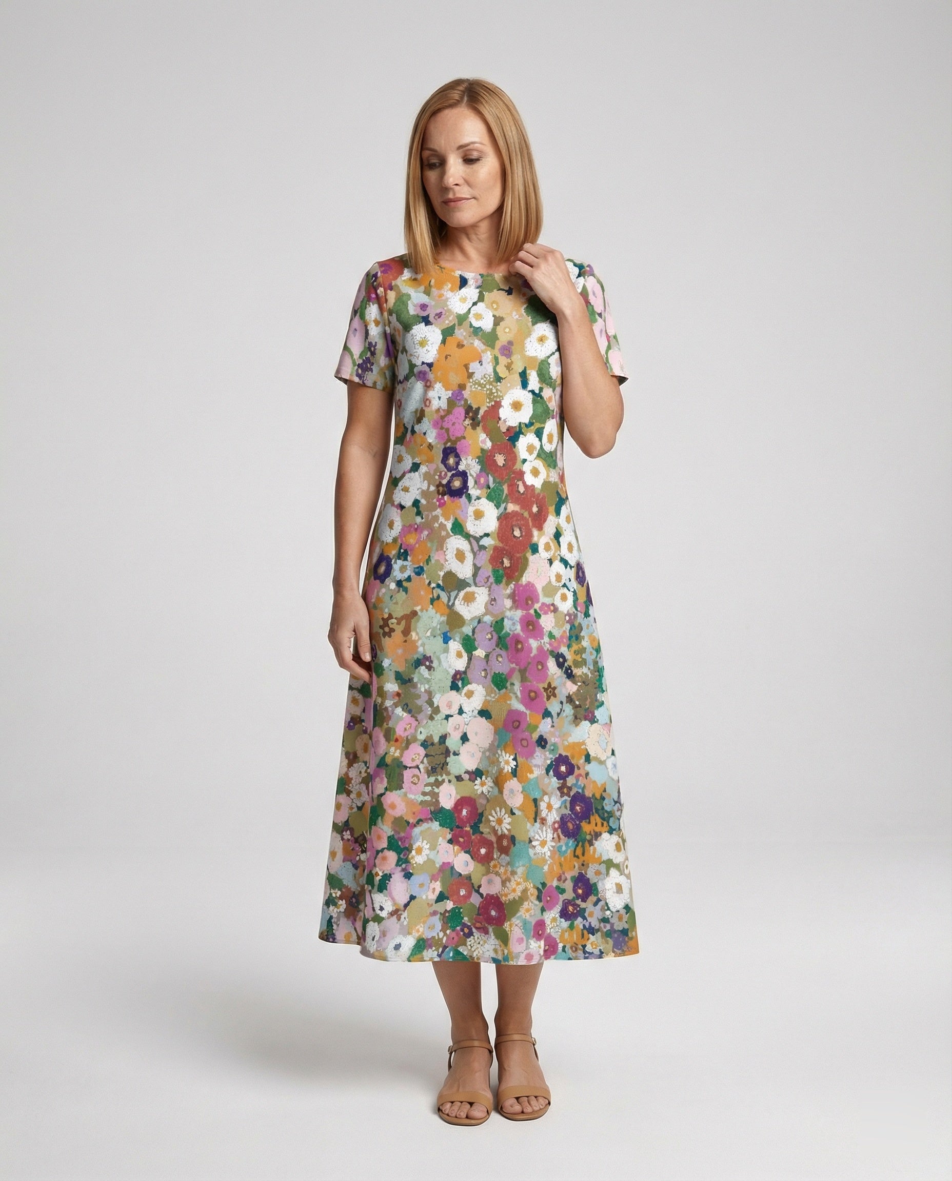 Ladies maxi dress floral asymmetrical