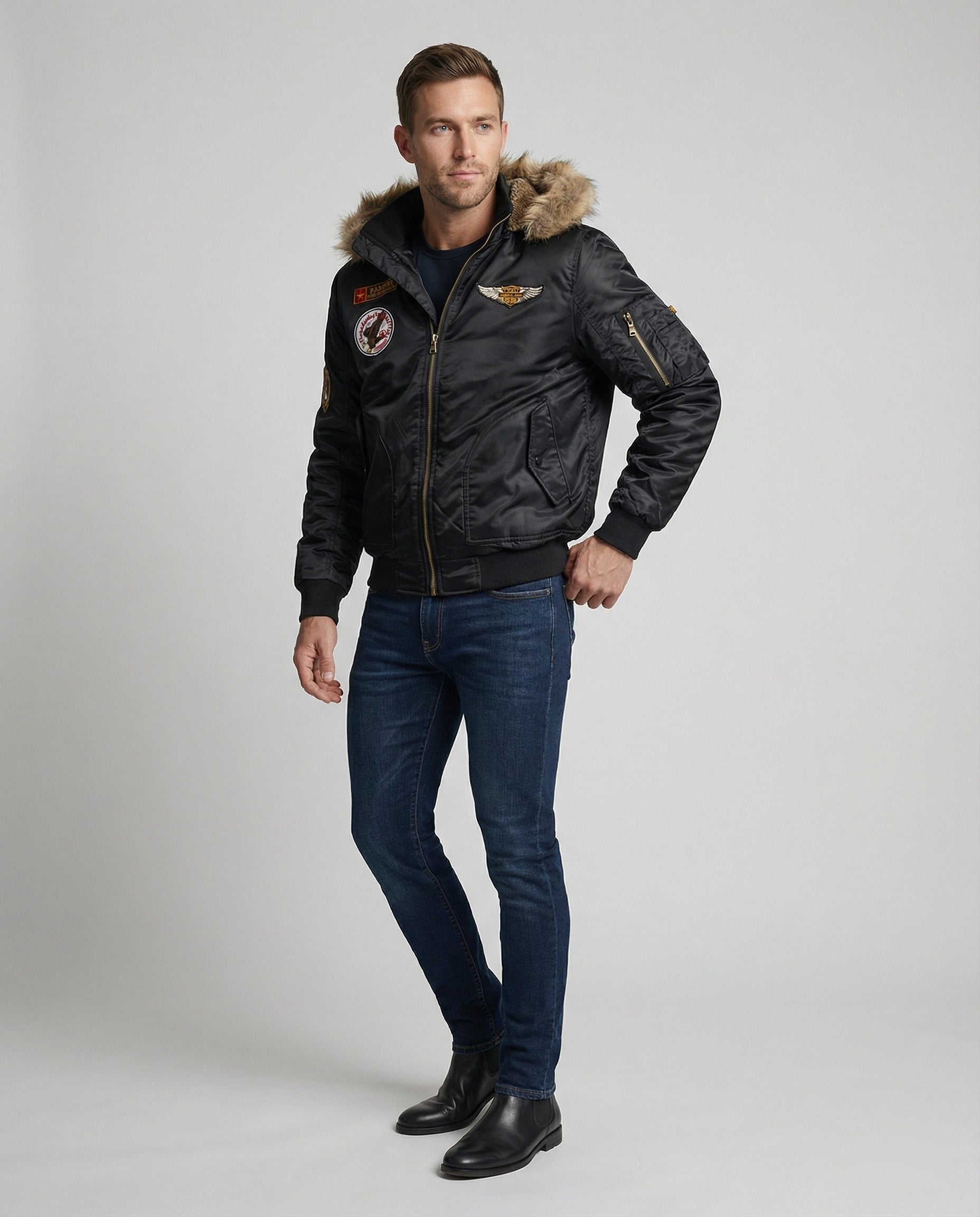 Men's pilot jacket padded with hood