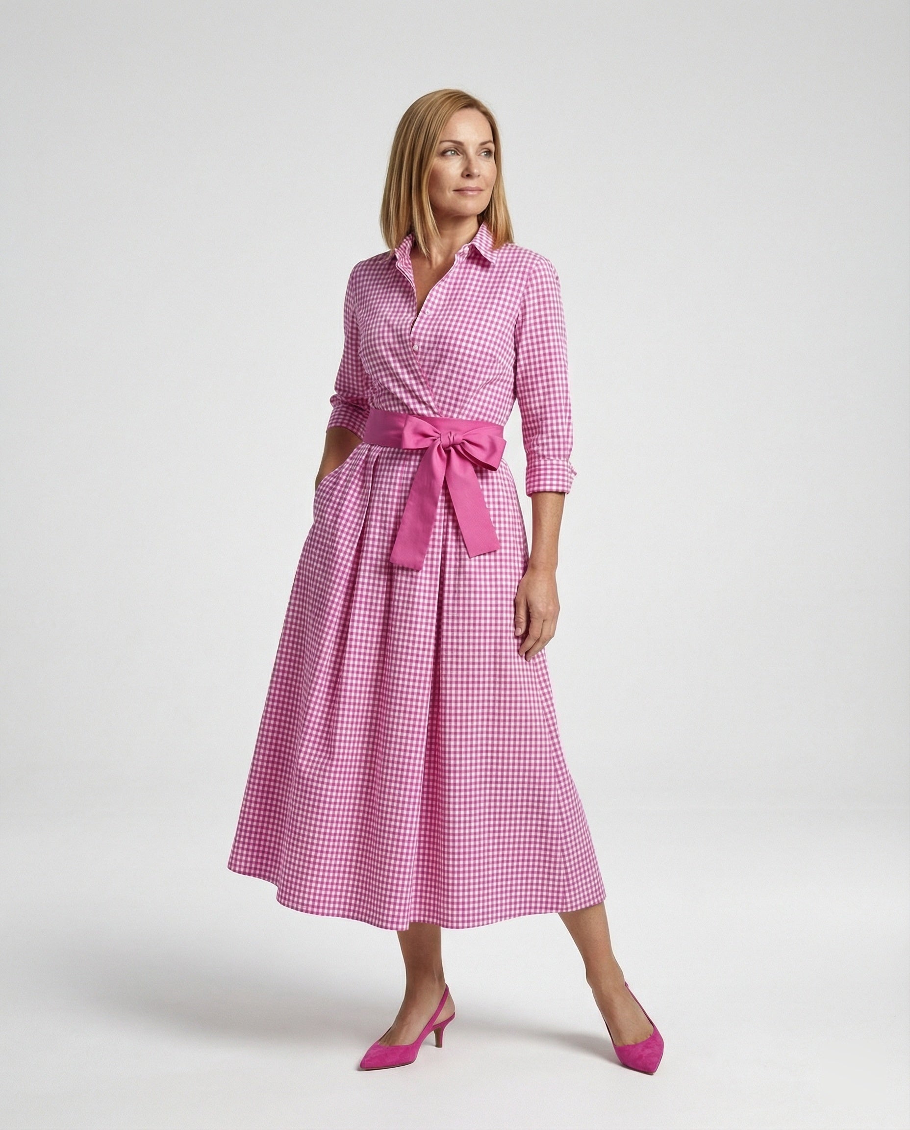 Women's Wrap Dress Midi Shirt Look