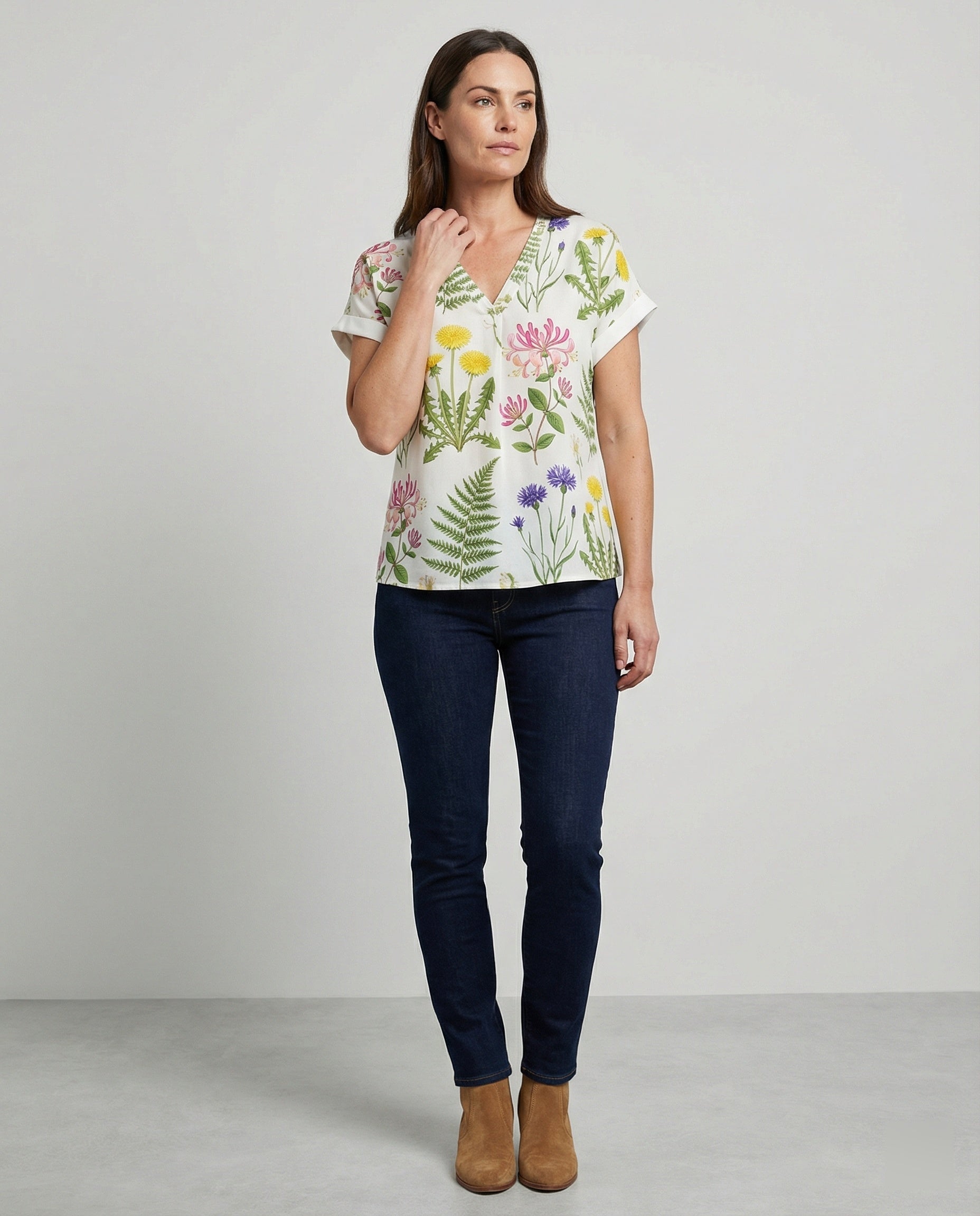 V-neck blouse linen look ladies