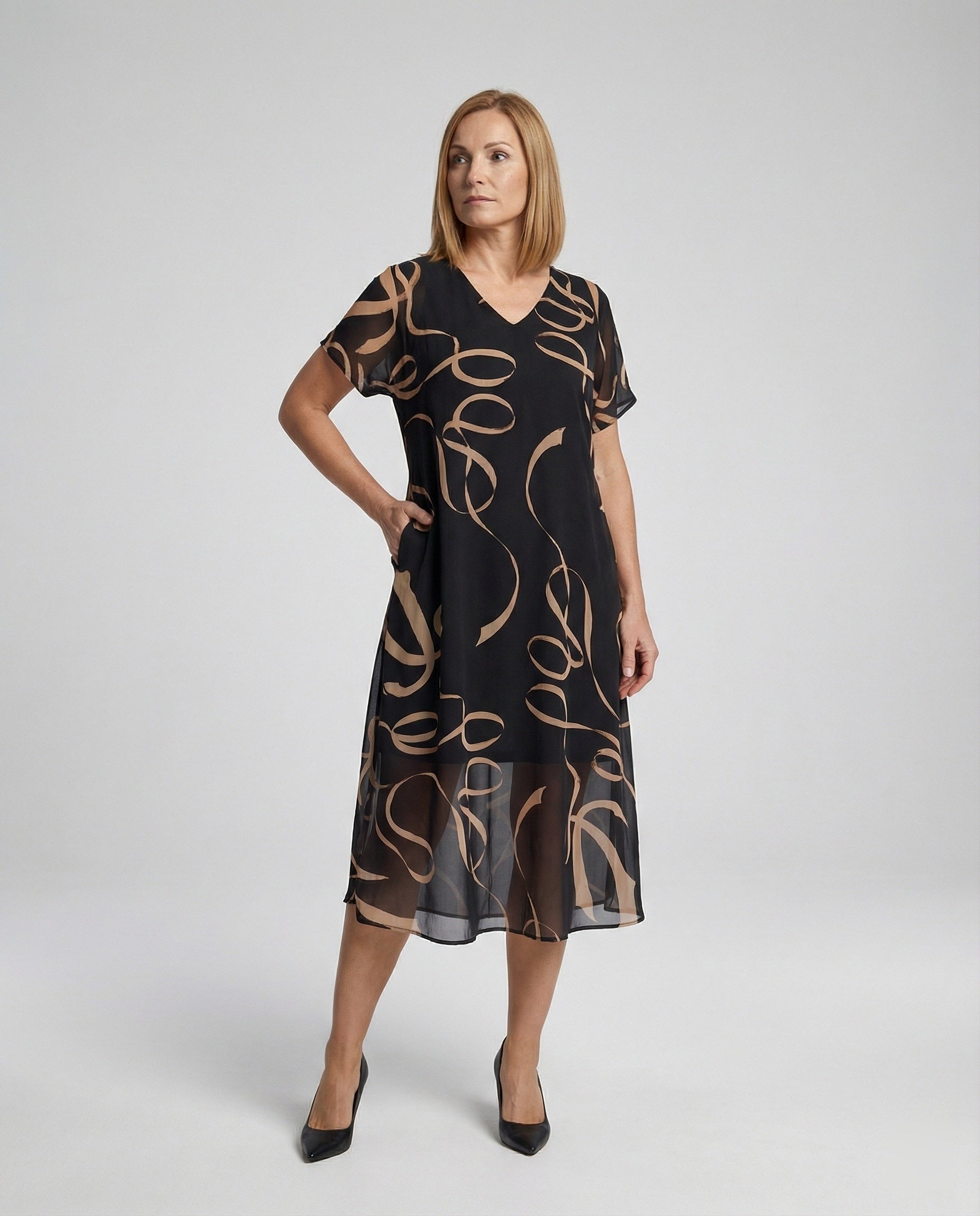 Leisure Dress Women Midi Dress Chiffon A-Line V-Neck