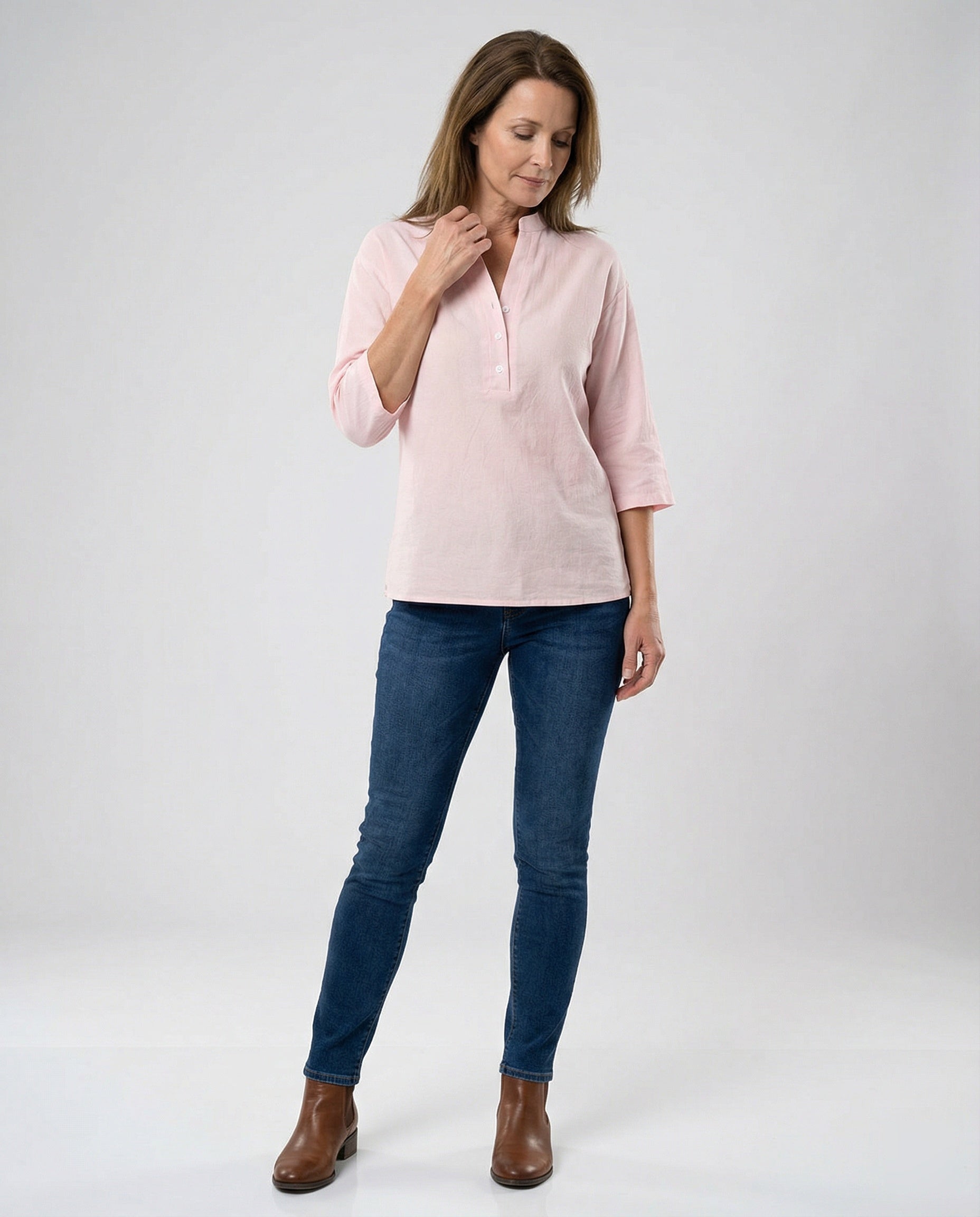 Women's blouse with stand-up collar