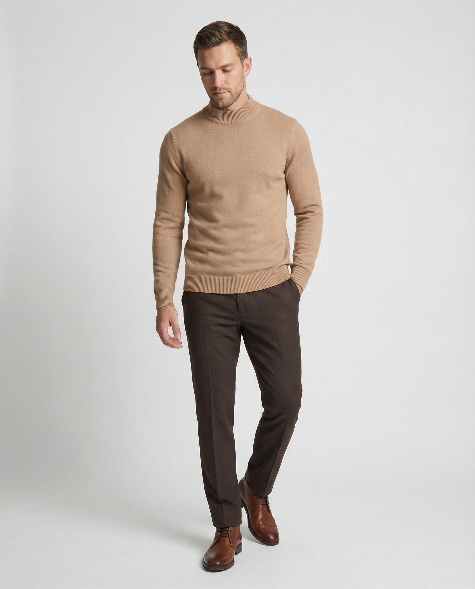 Men's knitted sweater with stand-up collar