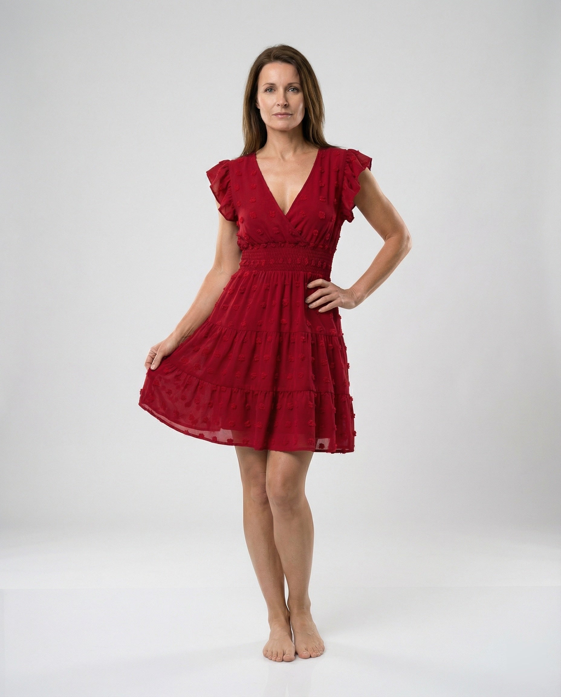 Women's midi dress with smocked waistband