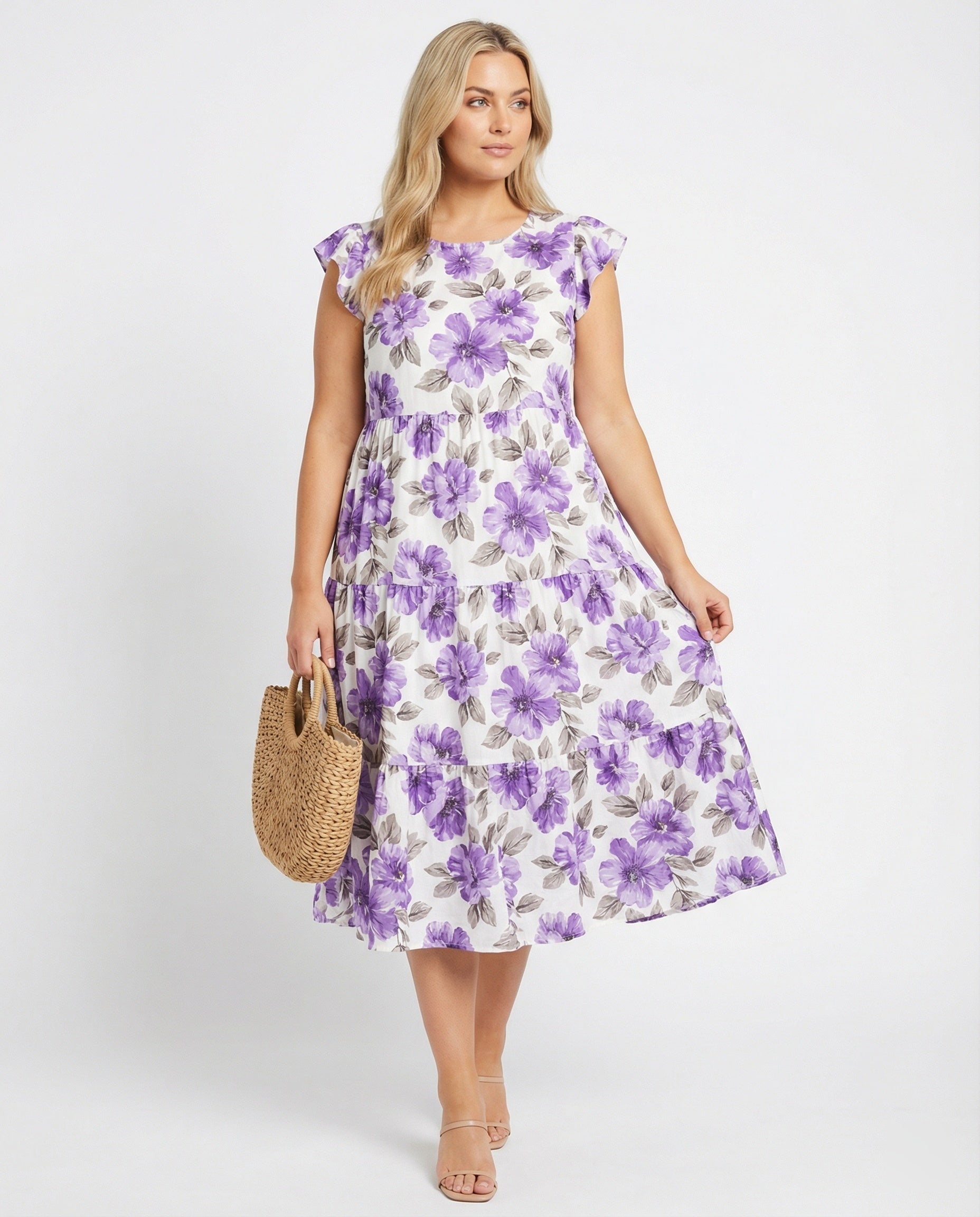 Women's knee-length summer dress with ruffle