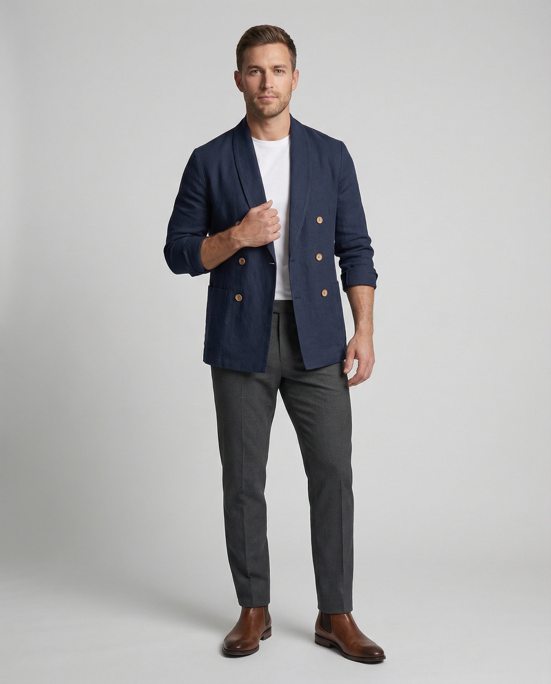 Men's Lightweight Linen Jacket with Double Button Placket