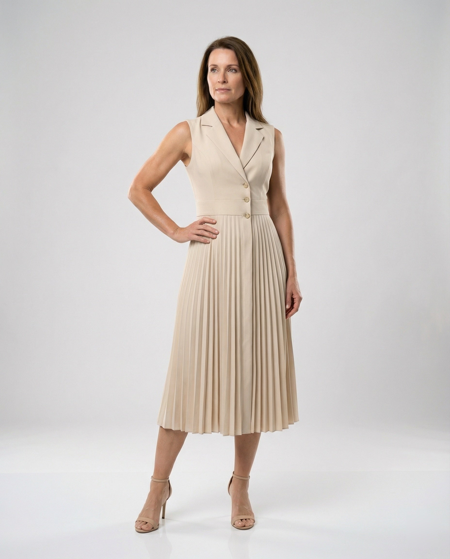Women's Midi Dress Sleeveless with Pleated Skirt
