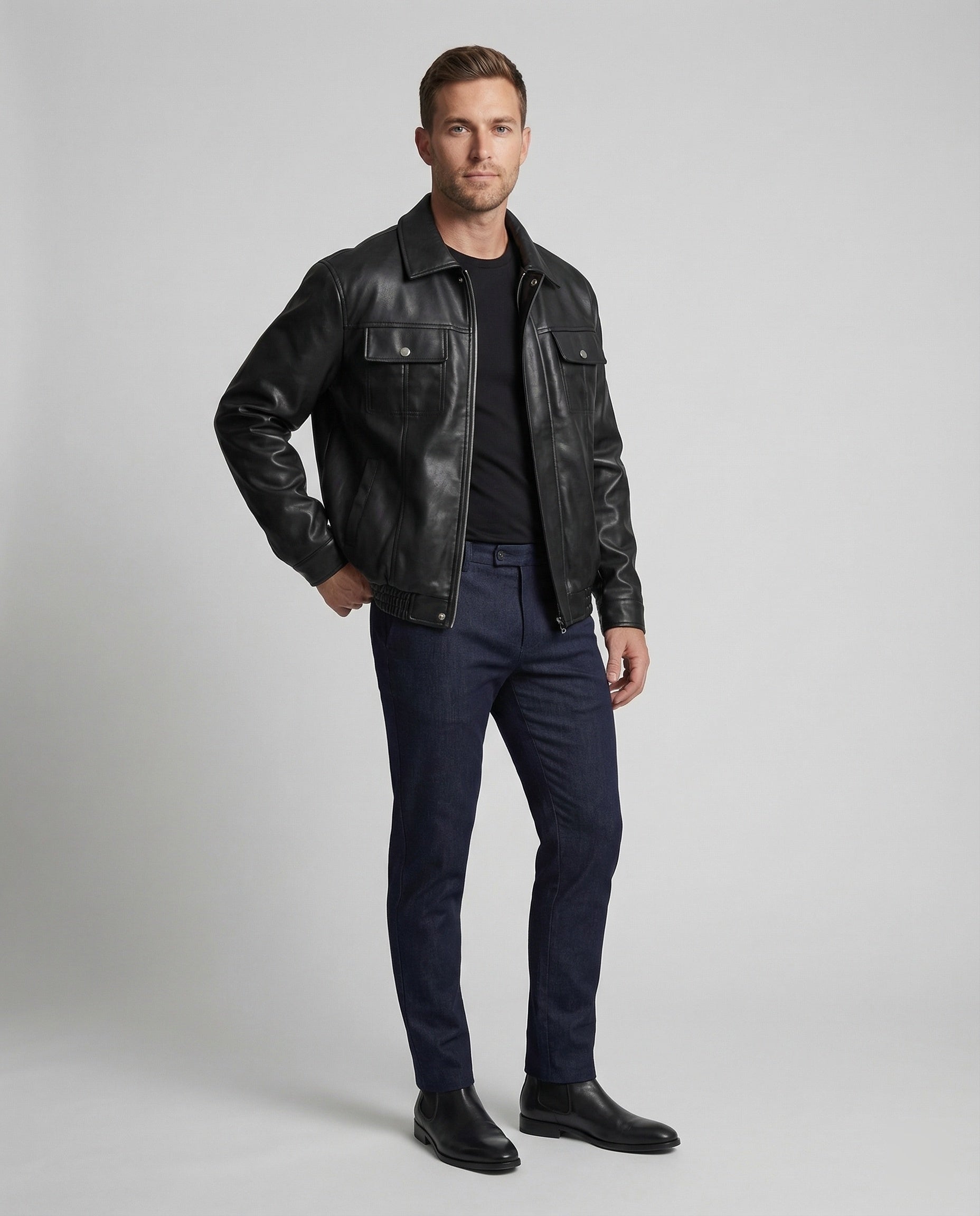 Men's Faux Leather Shirt Jacket