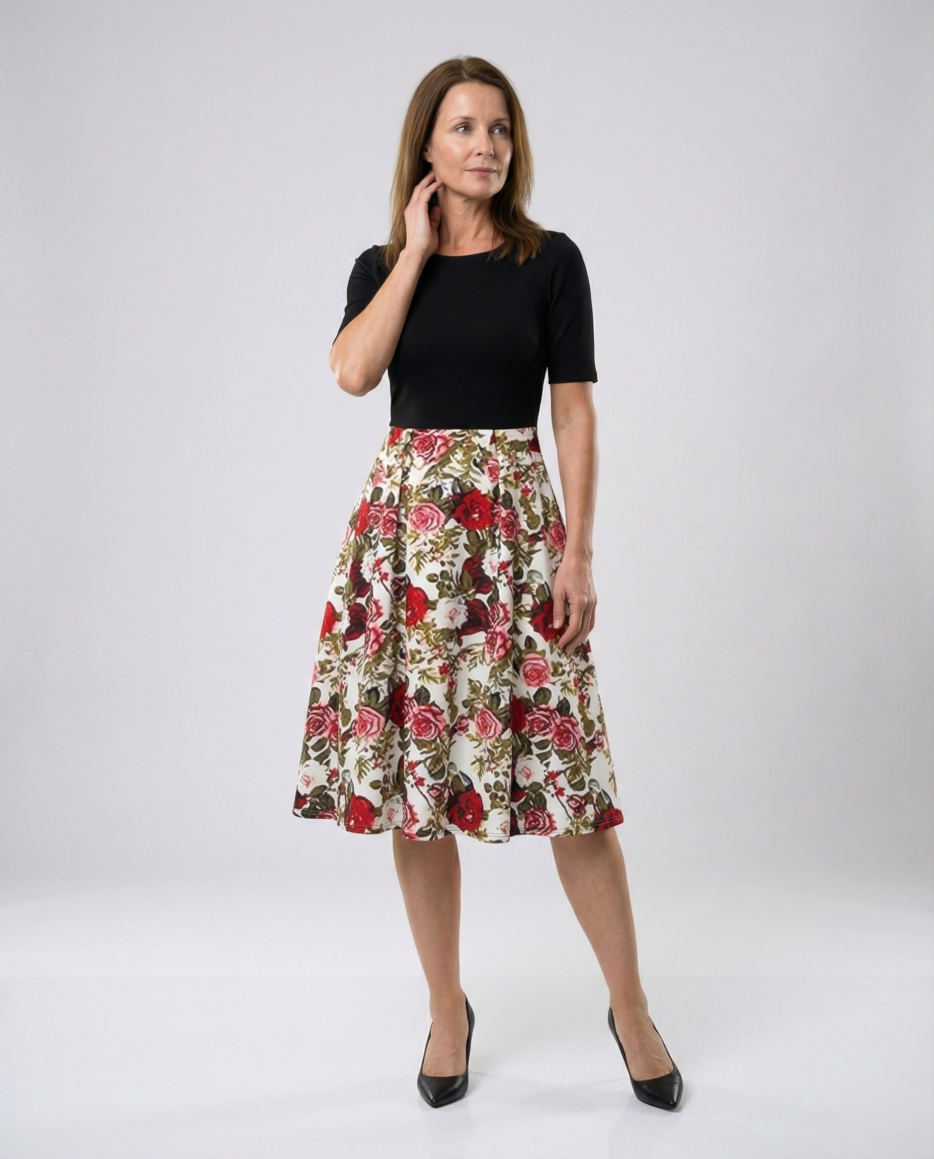 Women’s Retro Casual Dress with Floral Pattern