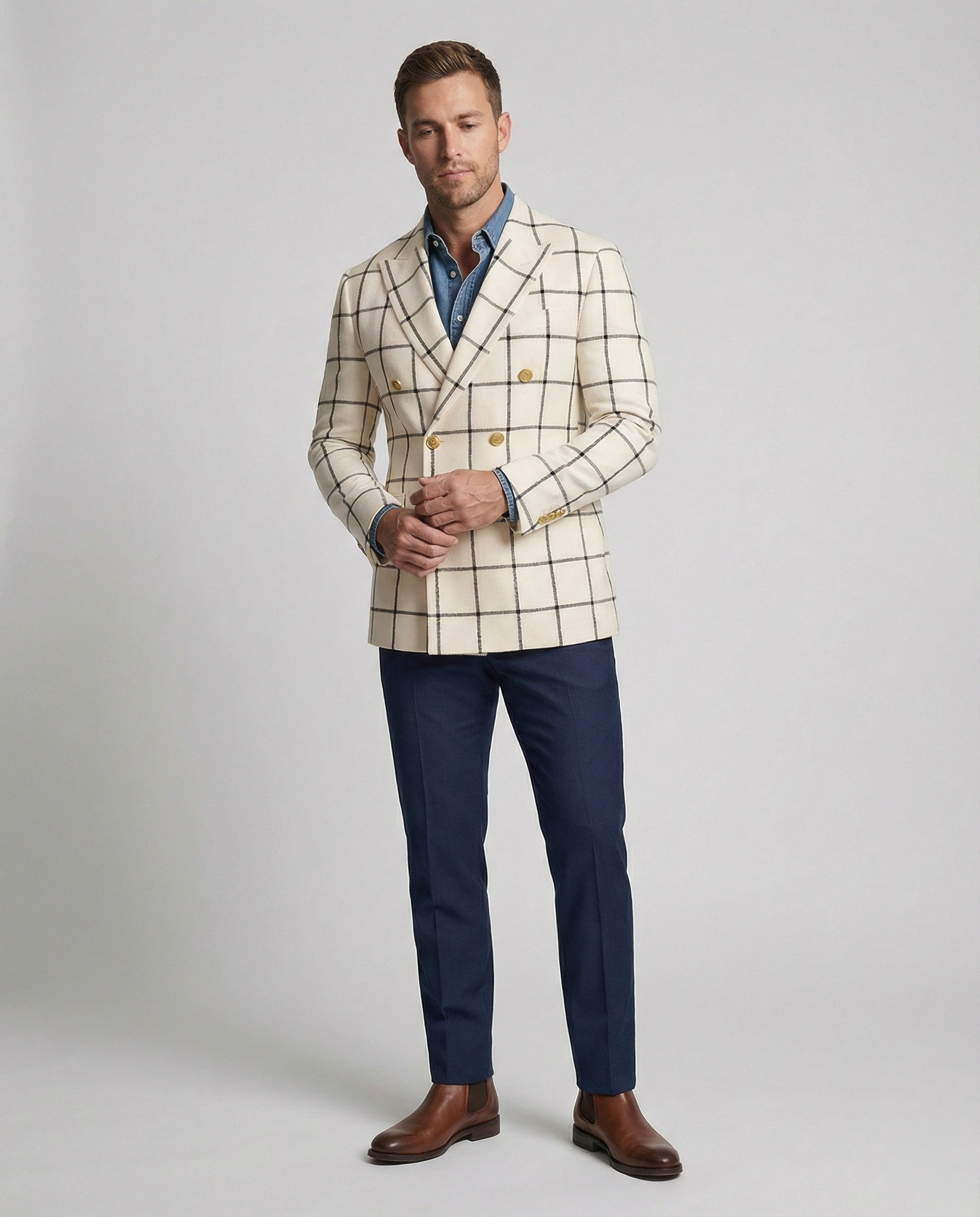 Men's Check Blazer – Men's Blazer with Double-Breasted Button Placket