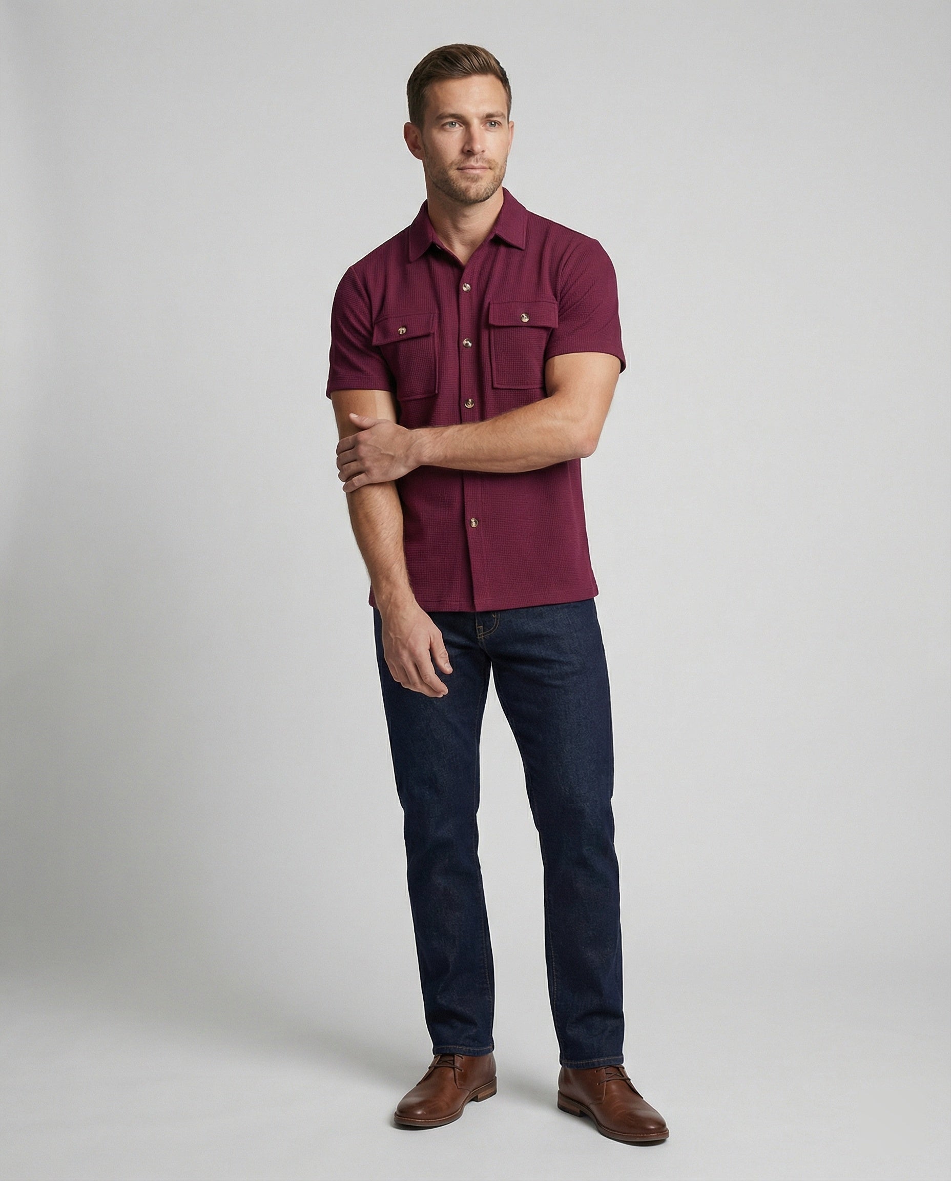 Men's Short Sleeve Shirt with Textured Fabric