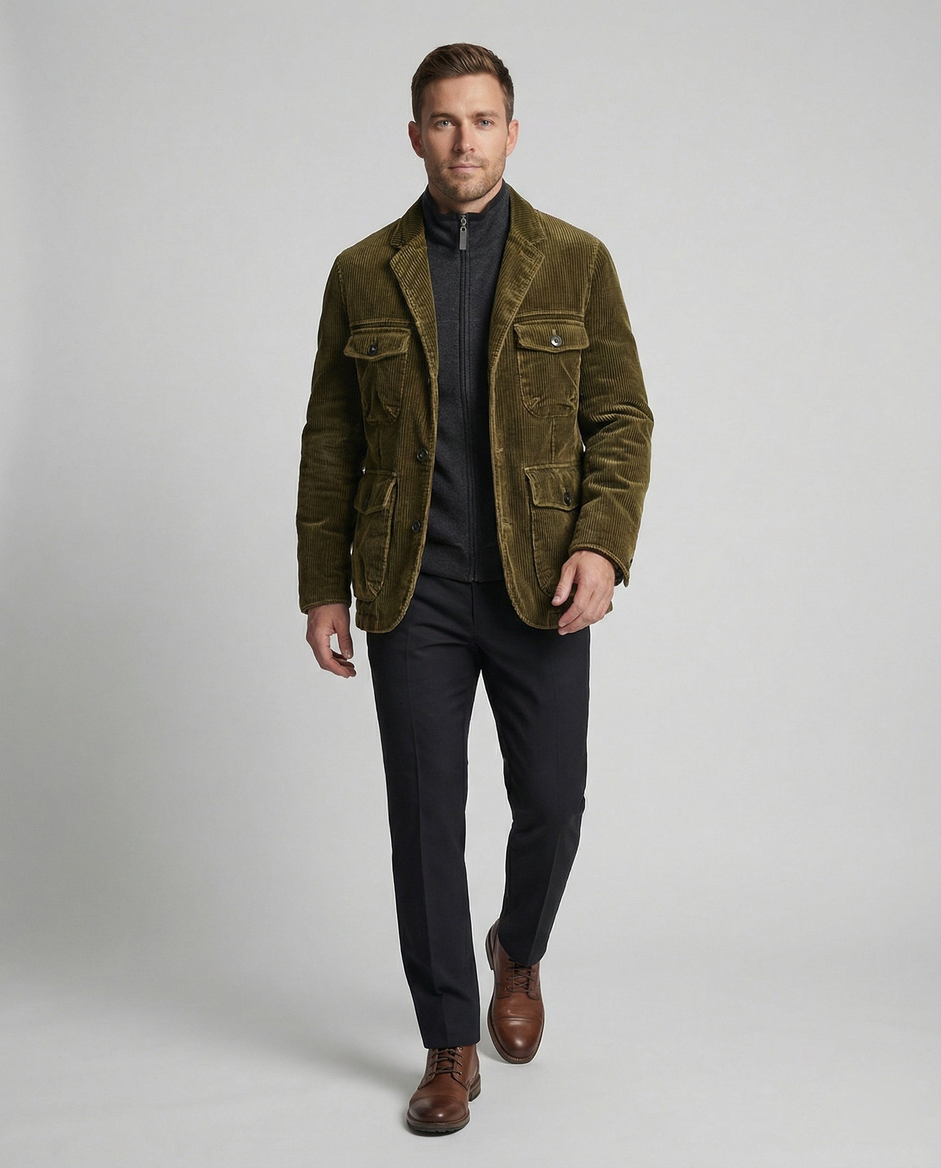 Men's cord jacket with multifunctional pockets and modern cut