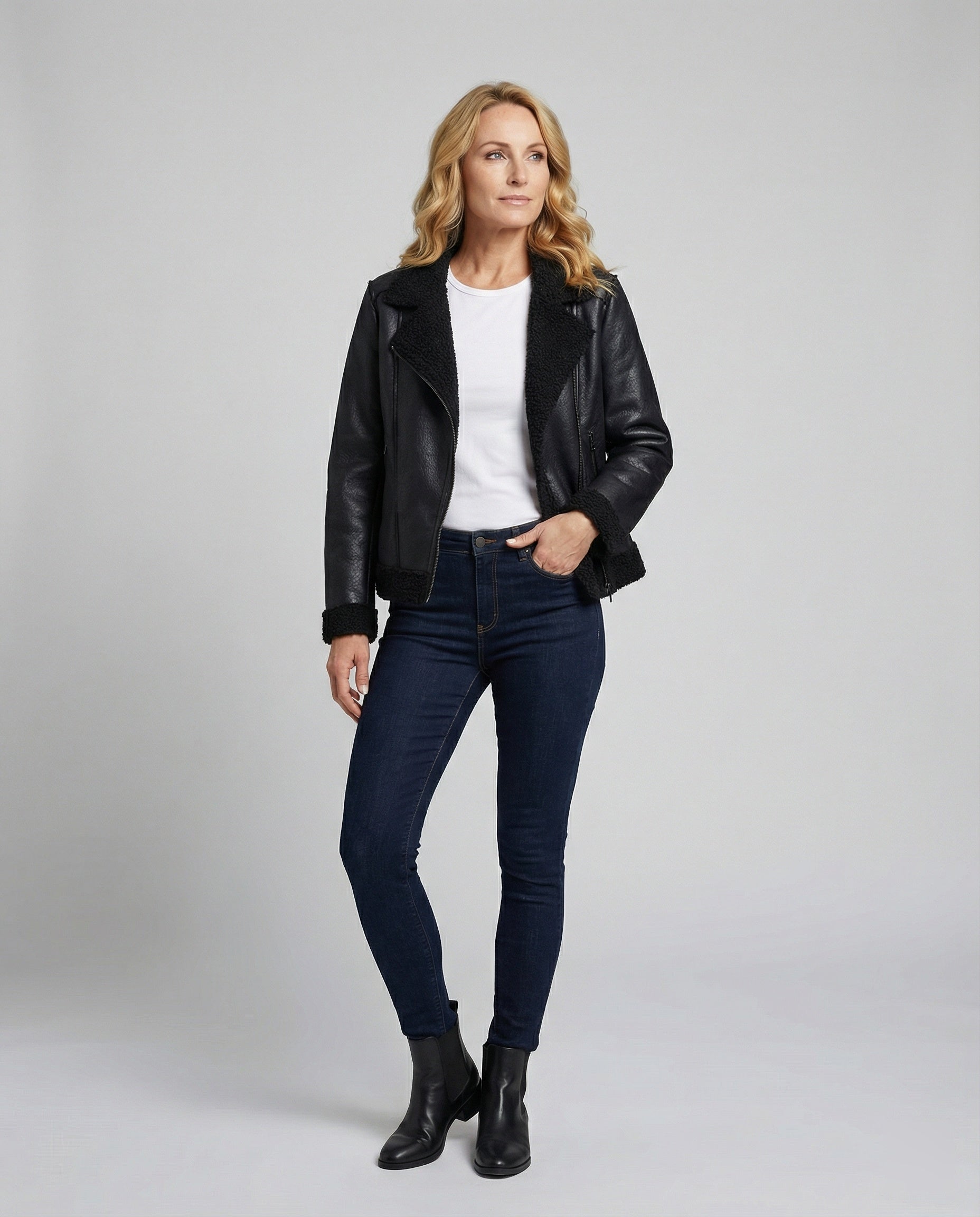 Women Leather Jacket Black Lined