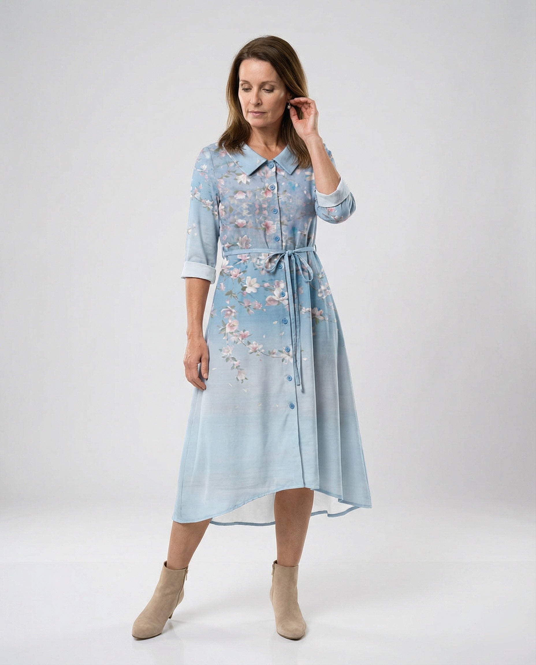Maxi dress women floral linen blend