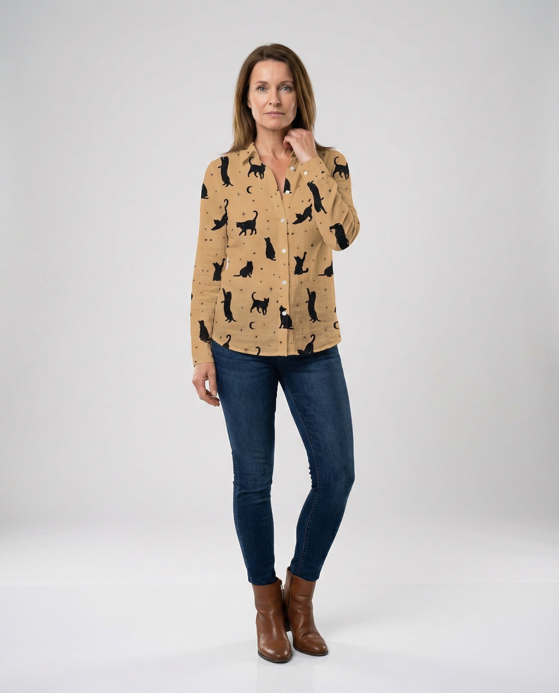 Women's Shirt Blouse Cat Print