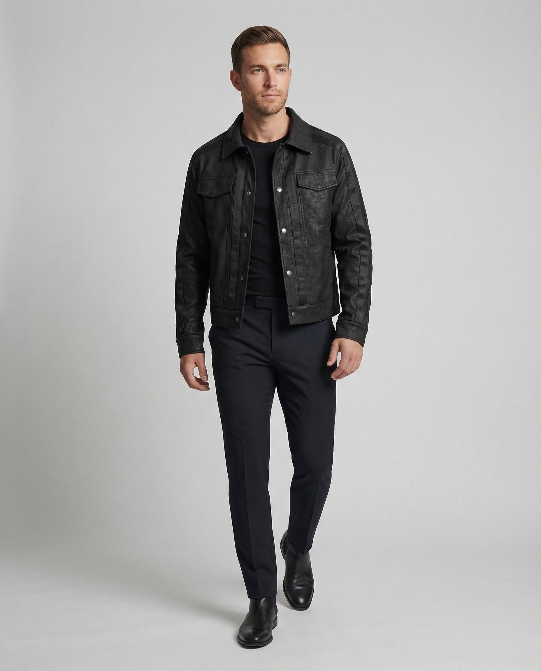 Men's Biker Leather Jacket Short