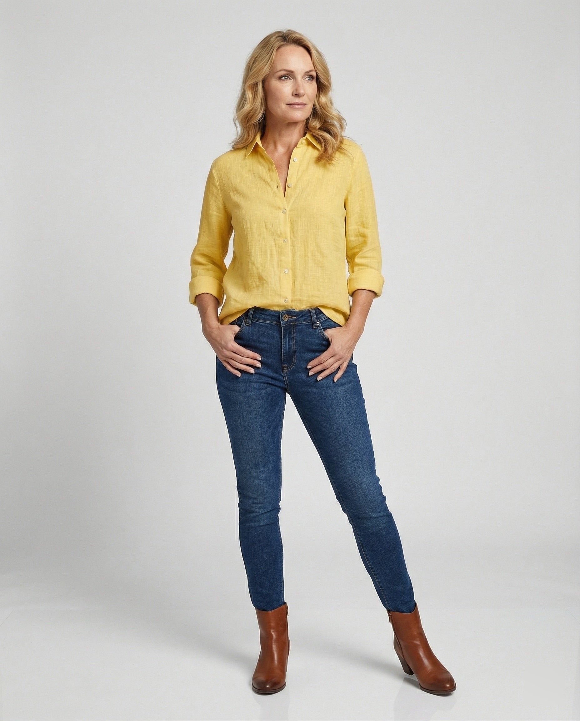 Women's Casual Linen Blouse with Button Placket