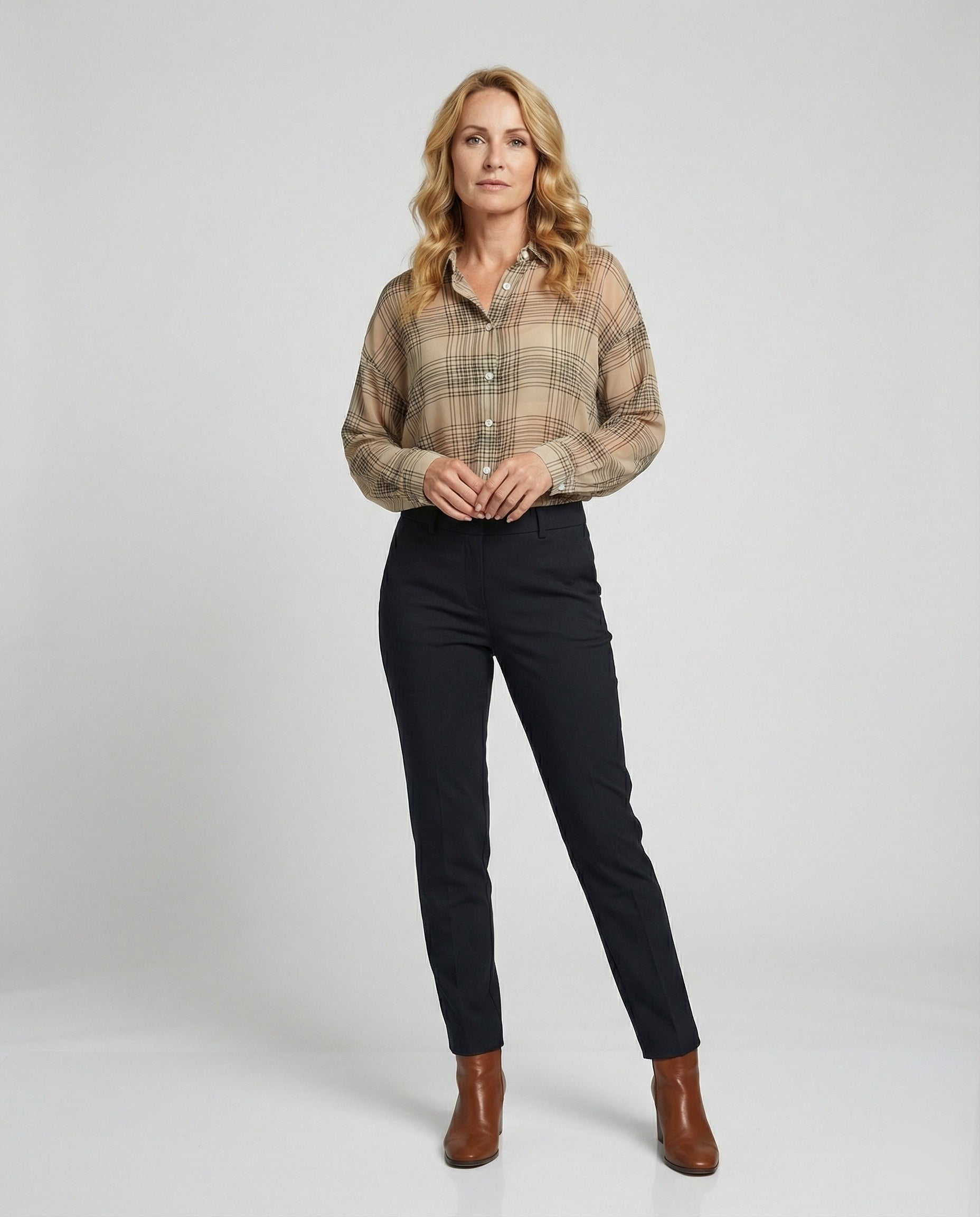 Women Checked Chiffon Blouse with Loose Fit
