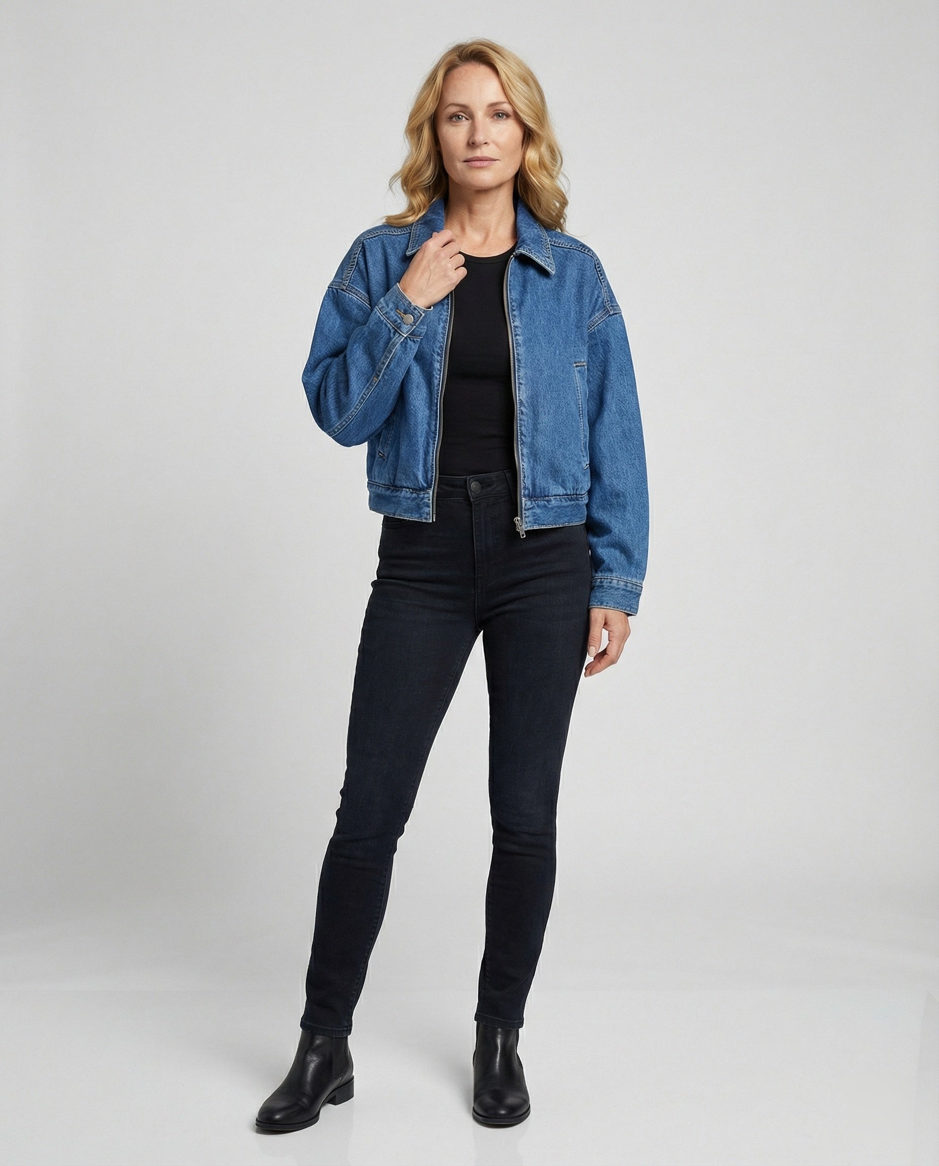 Women's Oversized Denim Jacket with Zipper