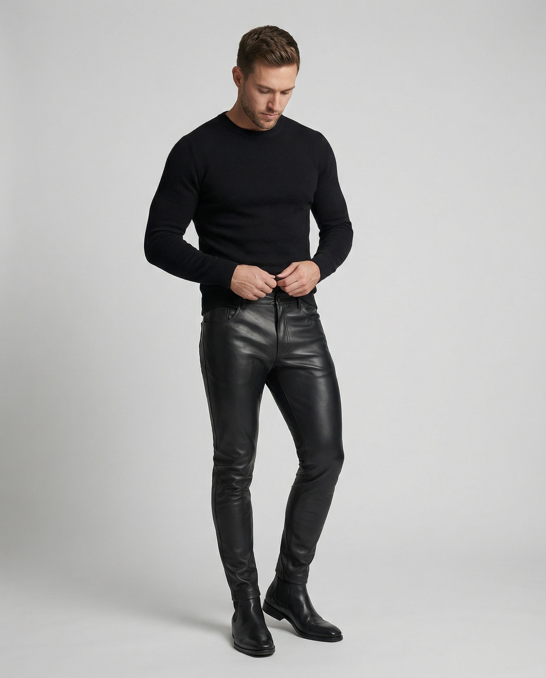 Men's Faux Leather Pants Slim Fit
