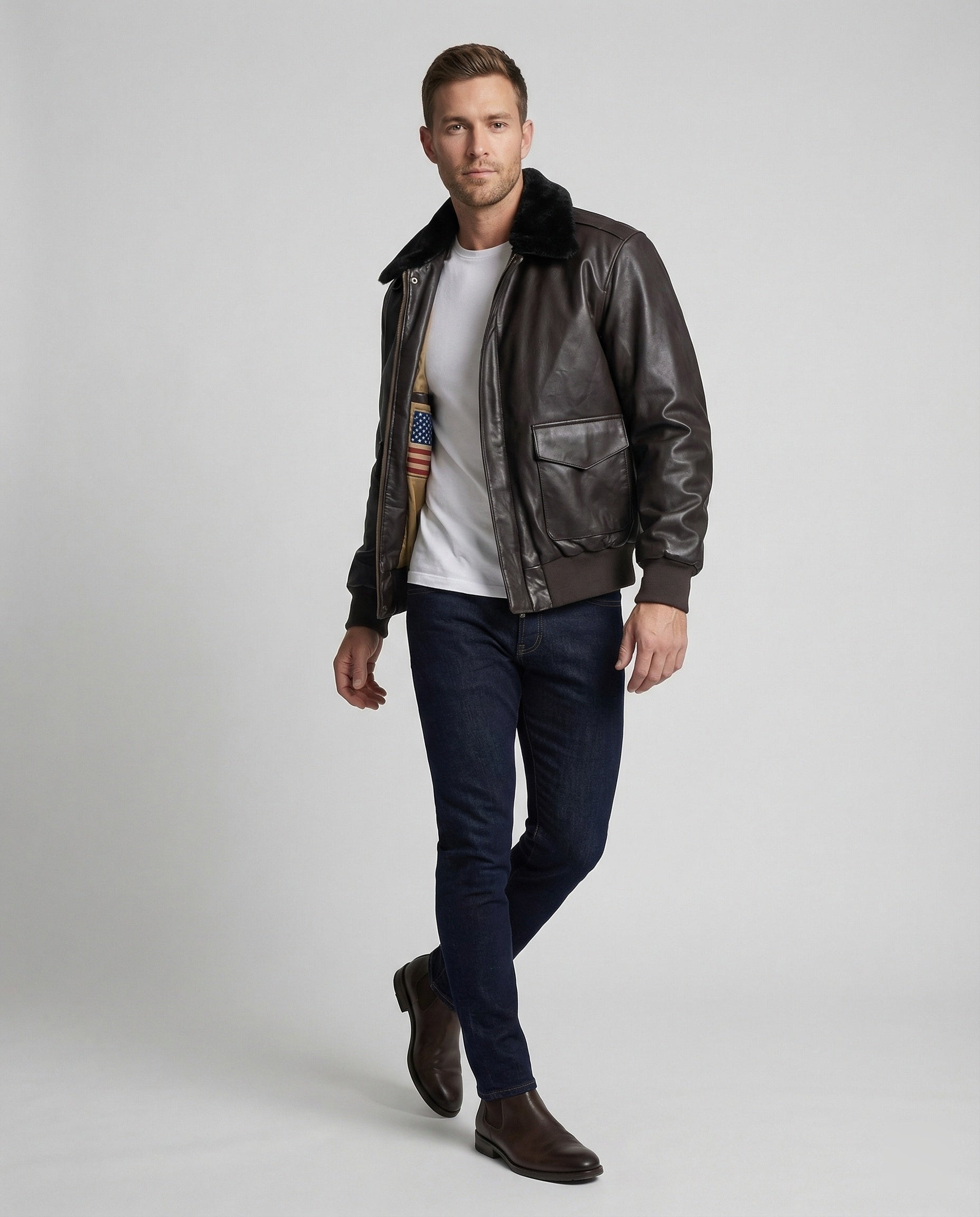 Men's pilot jacket with faux fur