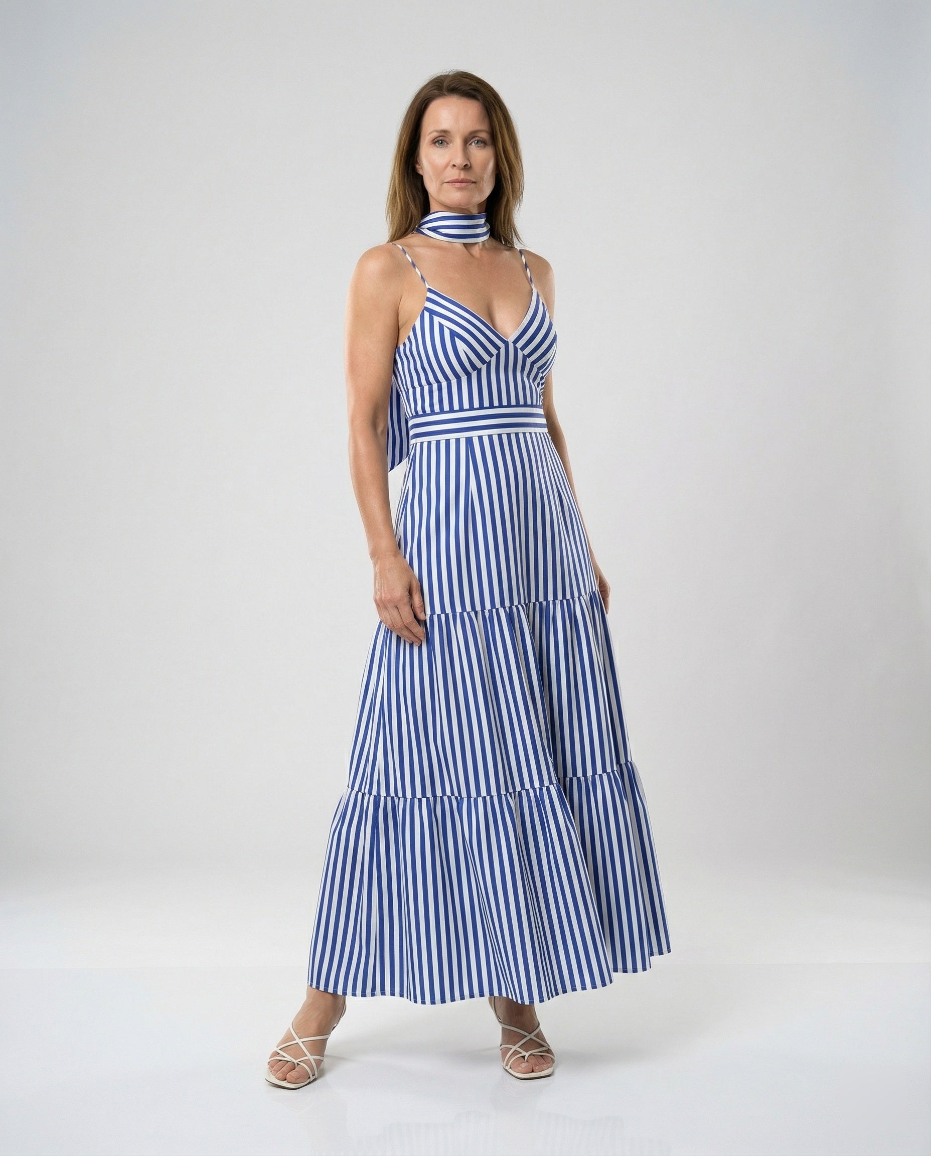 Maritime Maxi Dress with Spaghetti Straps Women