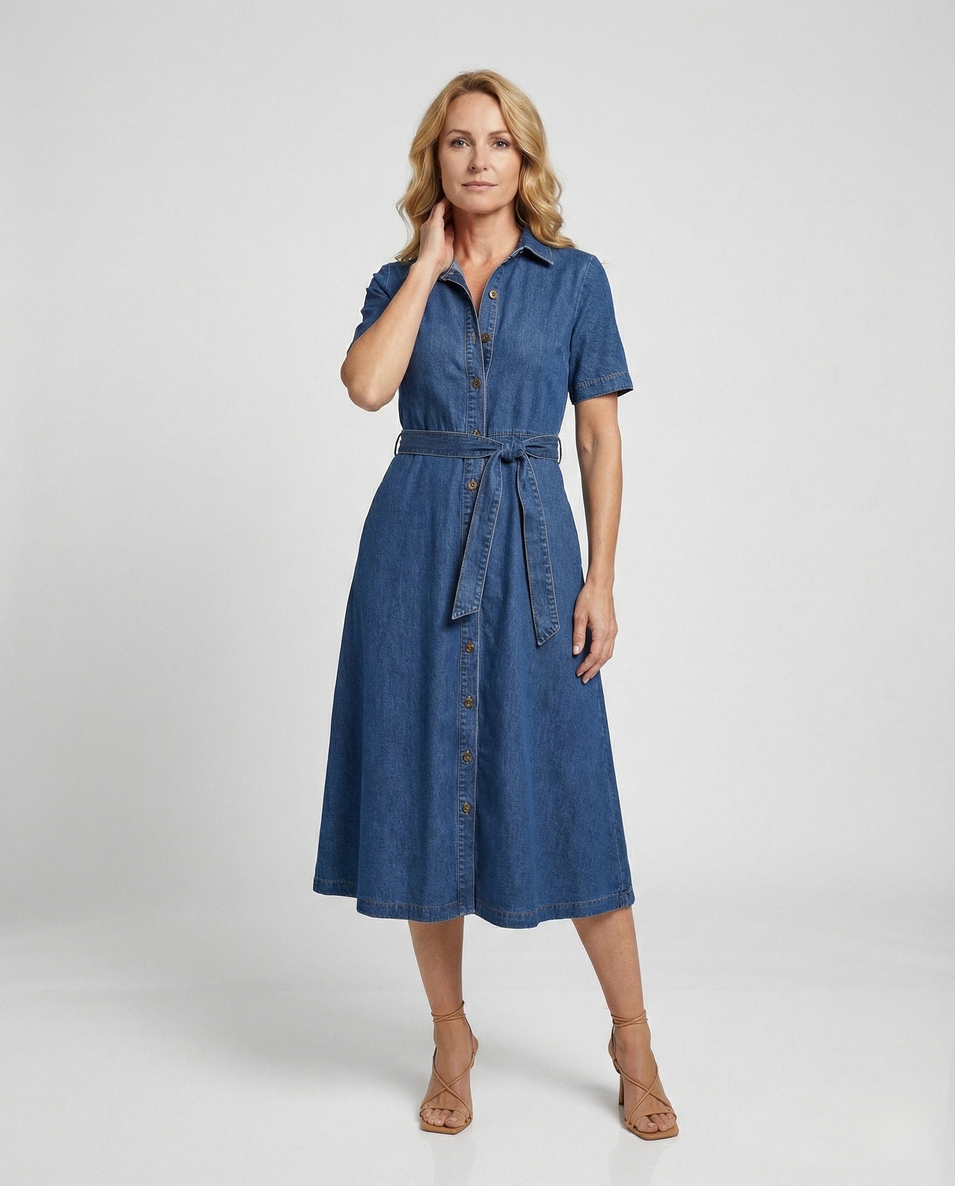 Women Jeans Dress Midi V-Neck