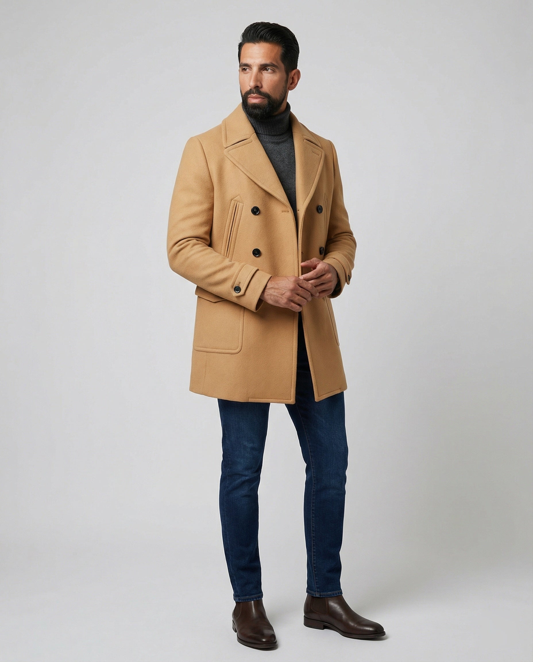 Men's Elegant Wool Coat with Double Button Placket