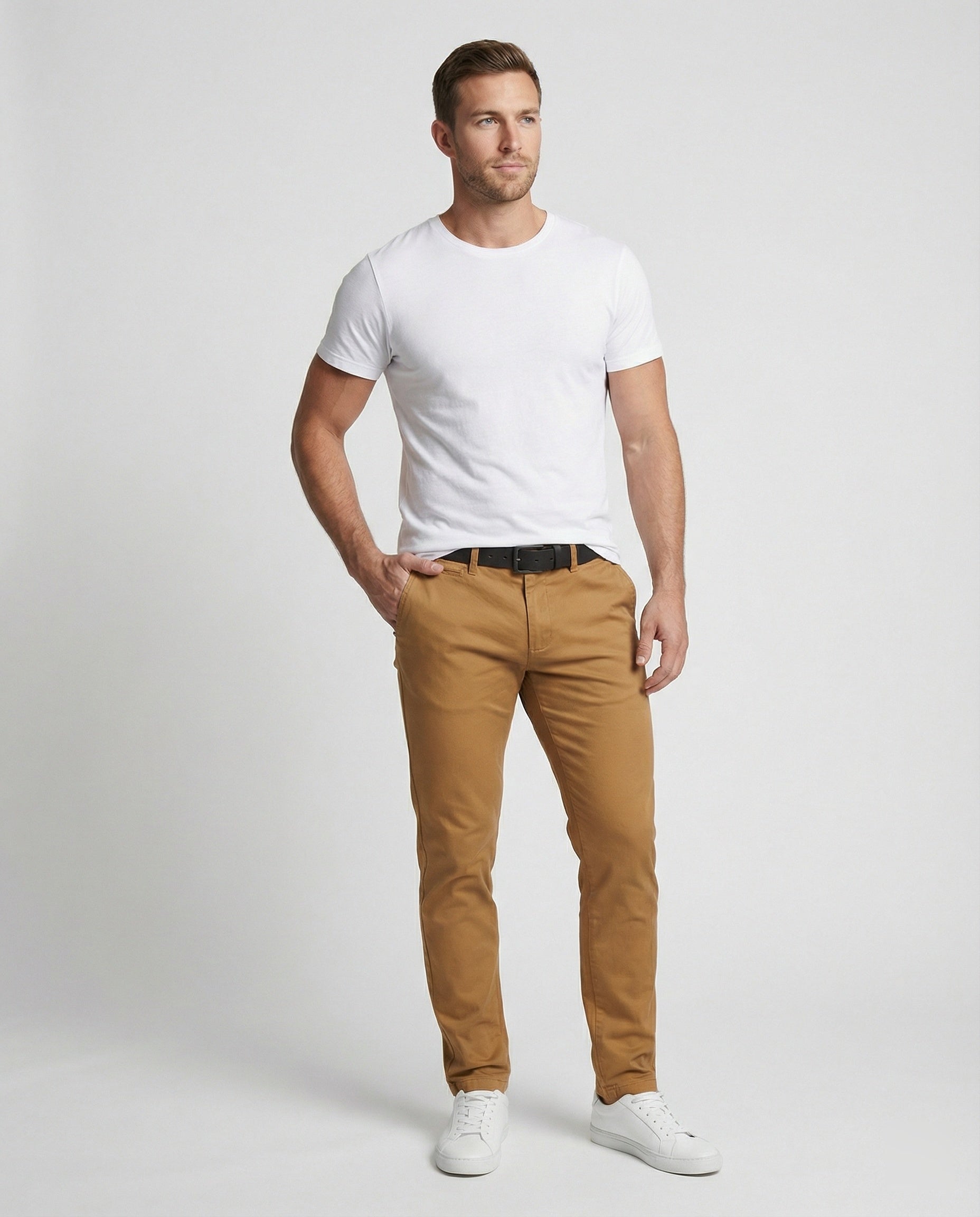 Men's Slim Fit Chino Pants with Elastic Waistband