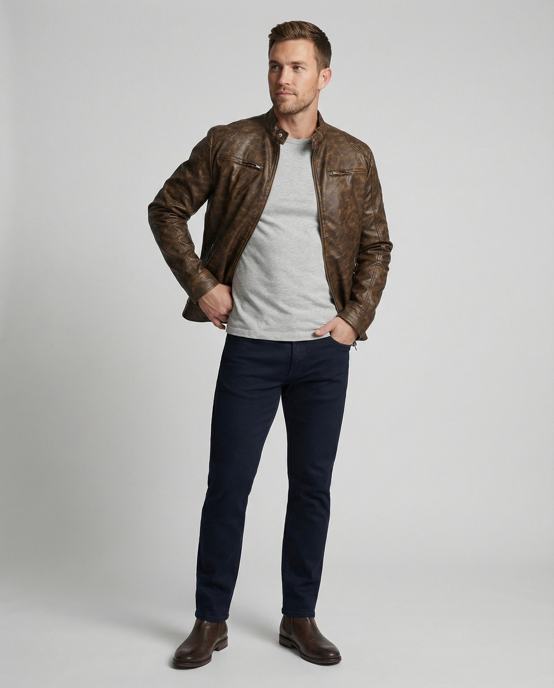 Men's Vintage Leather Jacket Asymmetrical