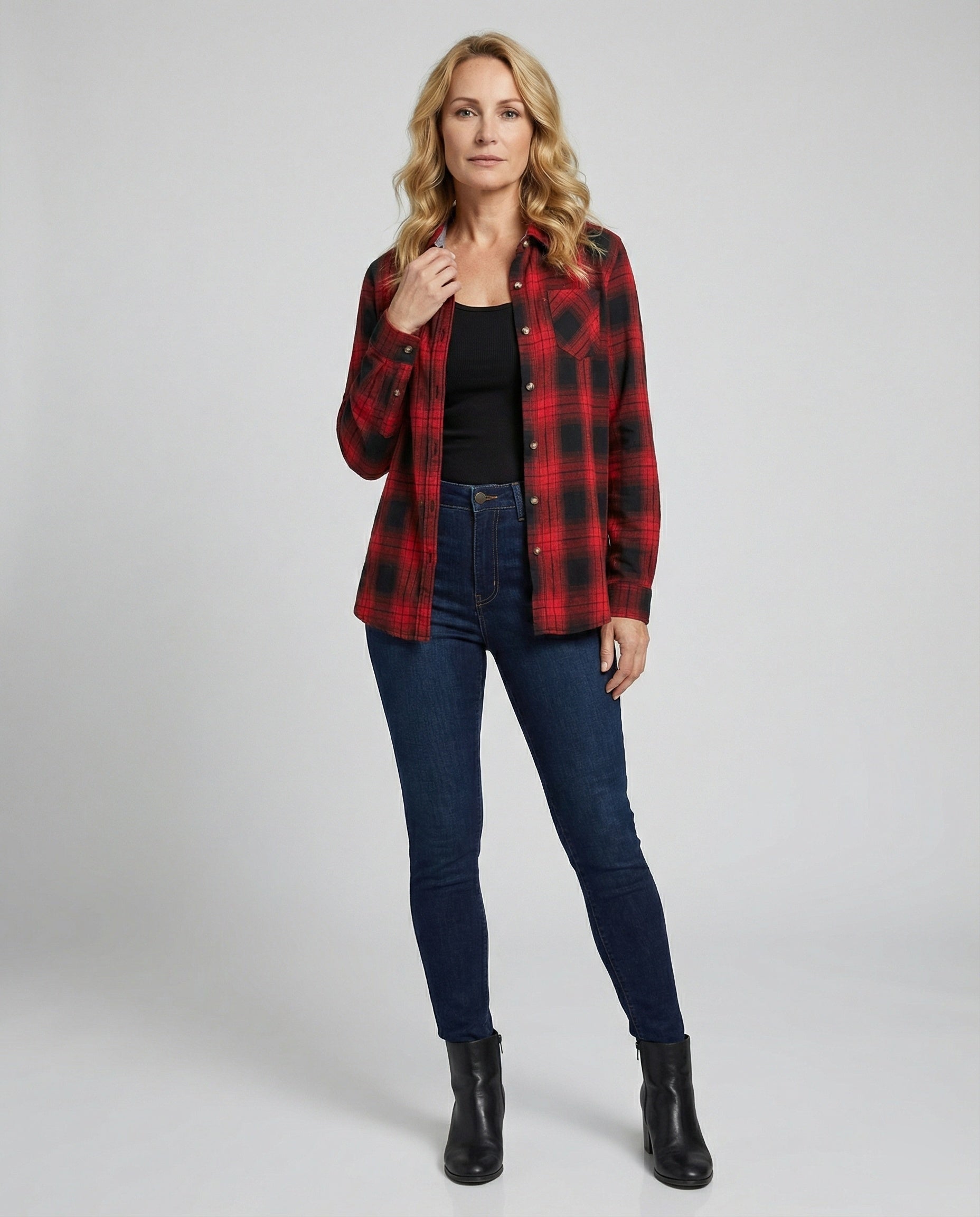 Women Shirt Jacket Check Flannel