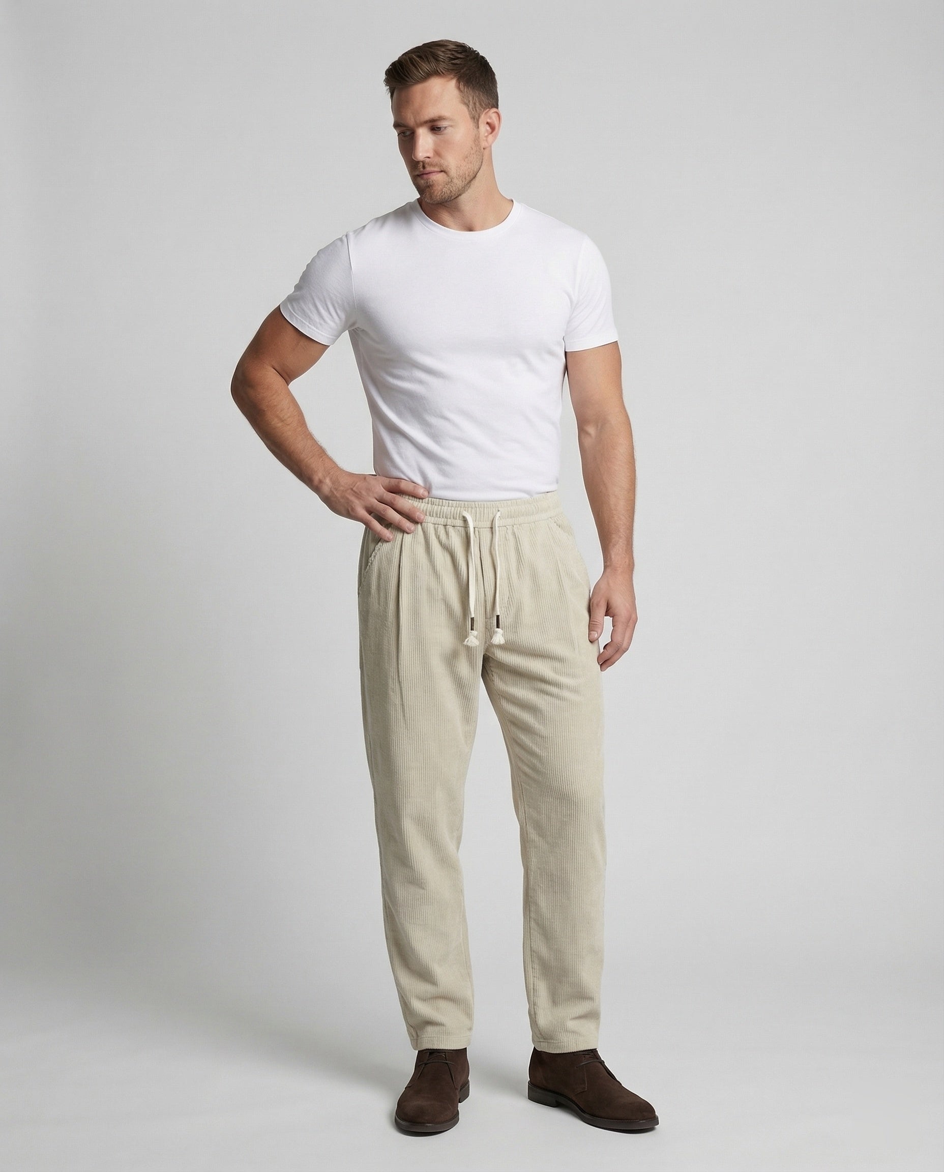 Men's wide cord pants with a high waist
