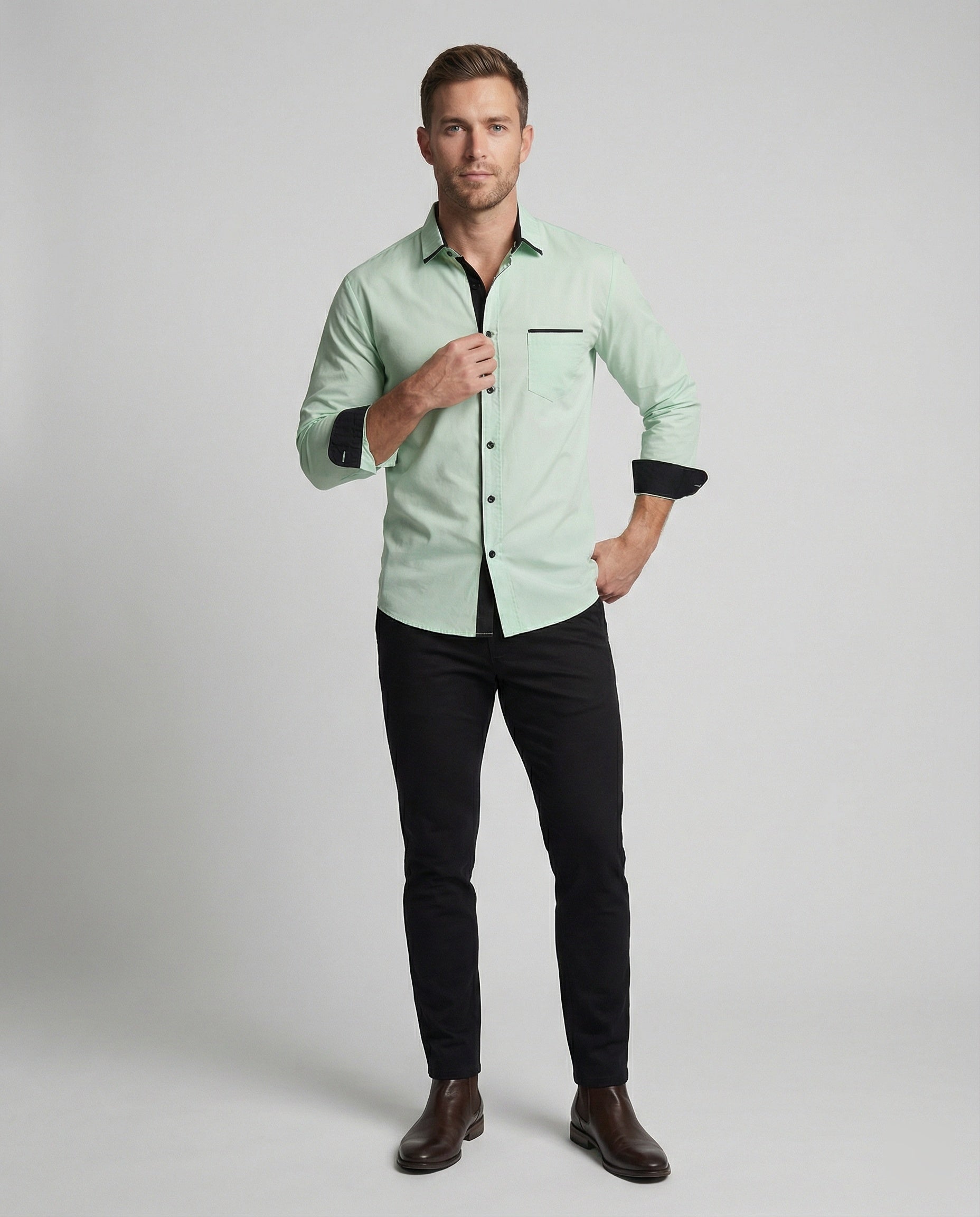 Long sleeve shirt men's business with kent collar