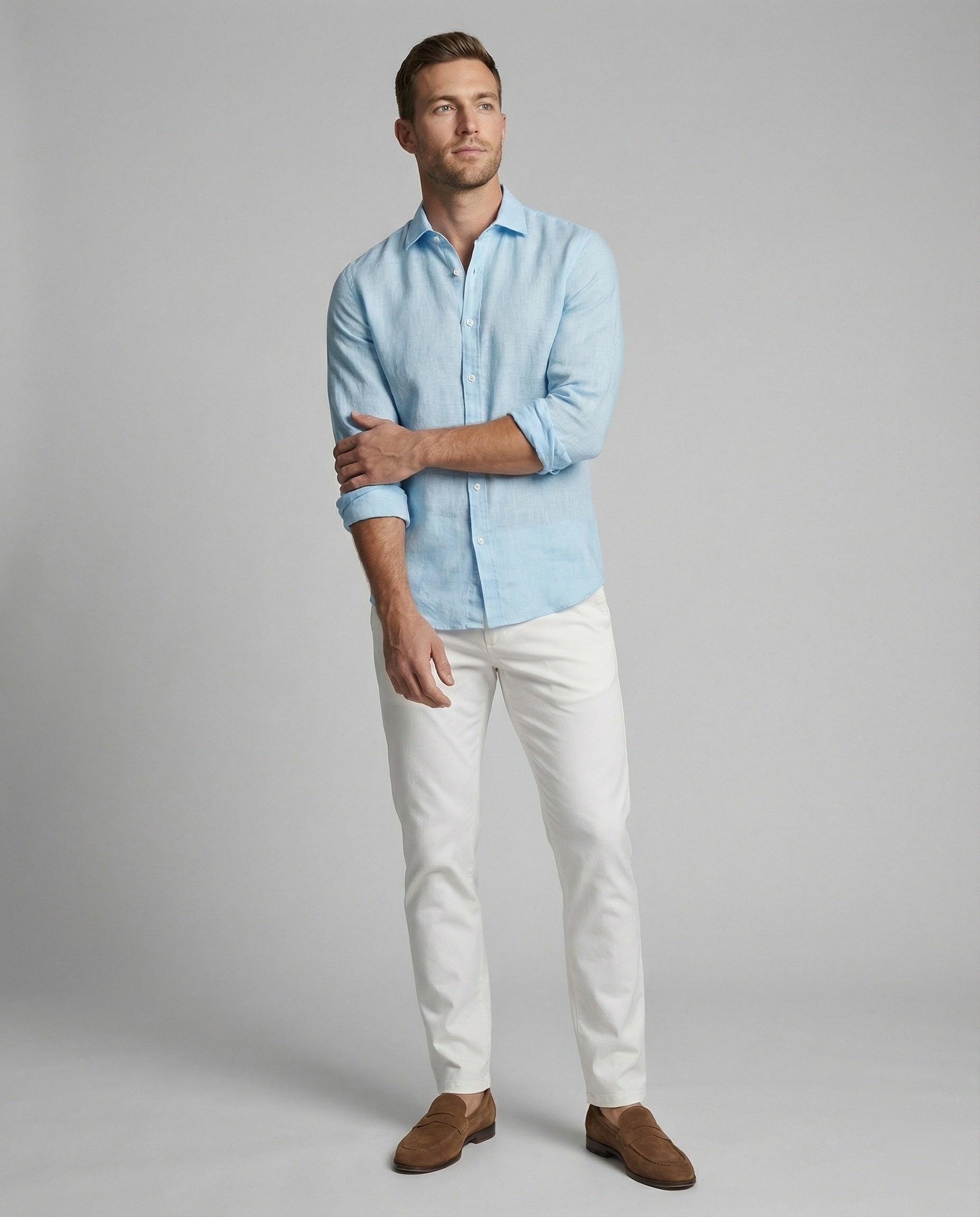 Men's Linen Shirt Stand Collar Long Sleeve