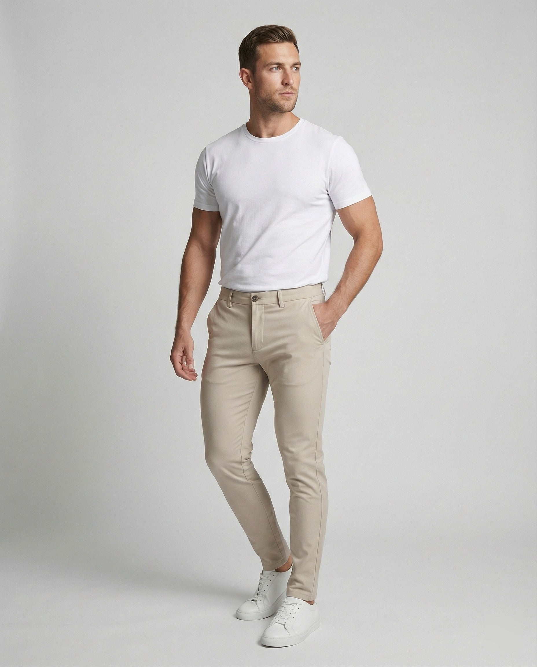 Men's Slim Fit Pants with Elastic Waistband